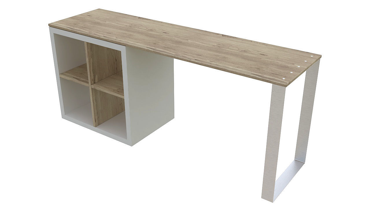 Wooden desk with steel leg 3D model_3