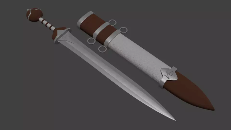 Stilized Roman gladius with holster Low-poly 3D model_0
