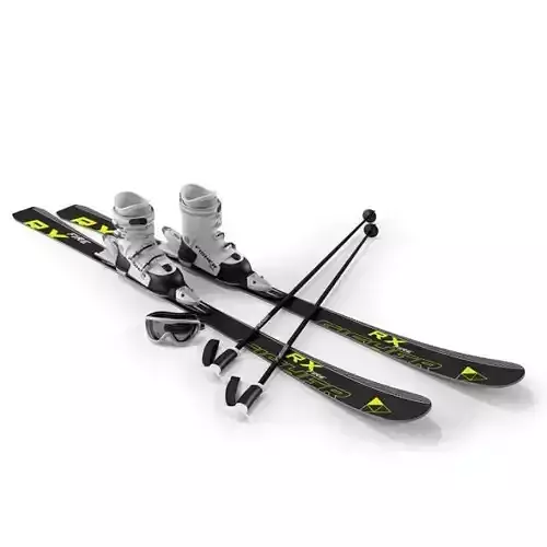 Pair Of Skis And Boots With Goggles