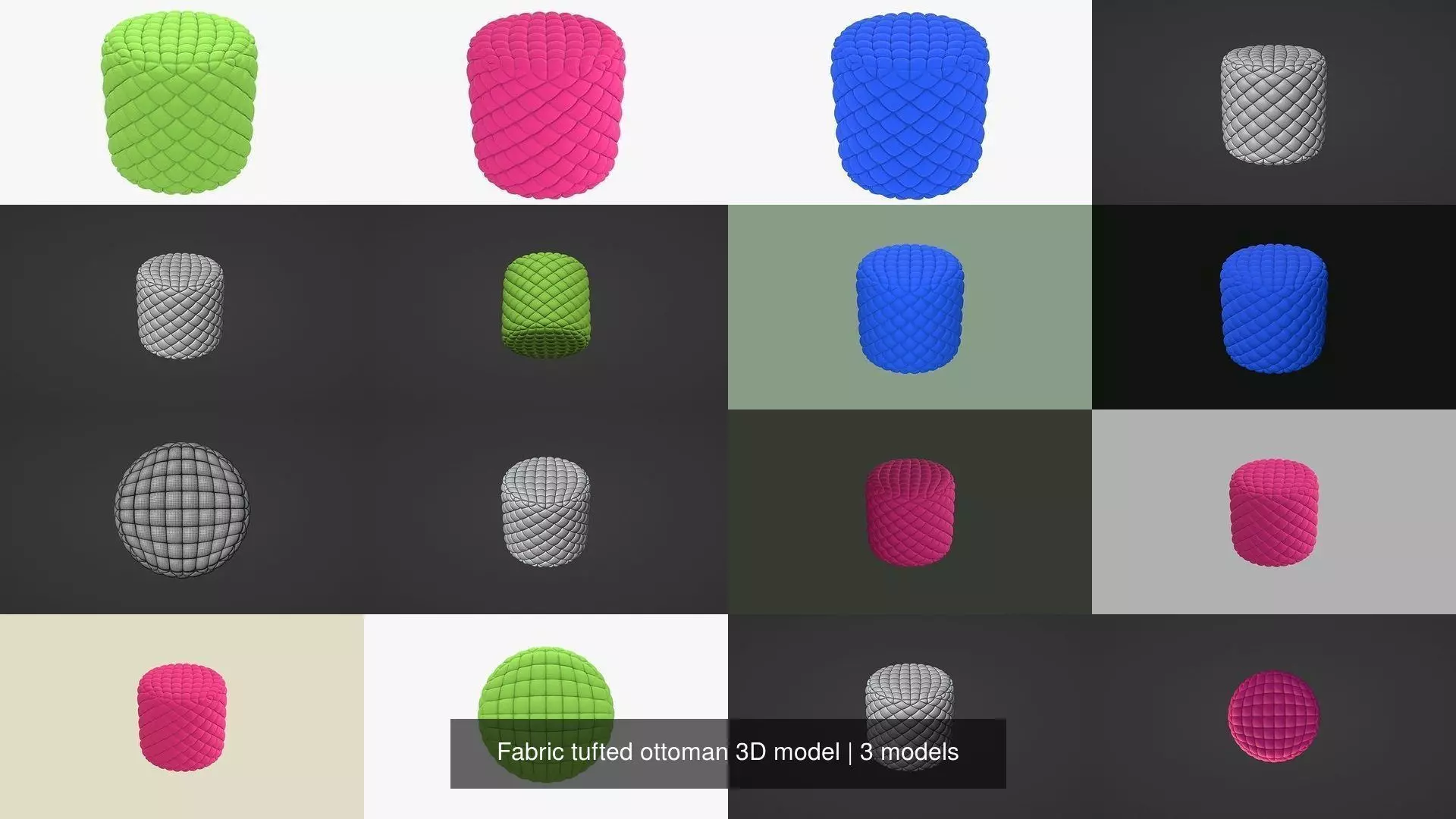 Fabric tufted ottoman 3D Model Collection_1