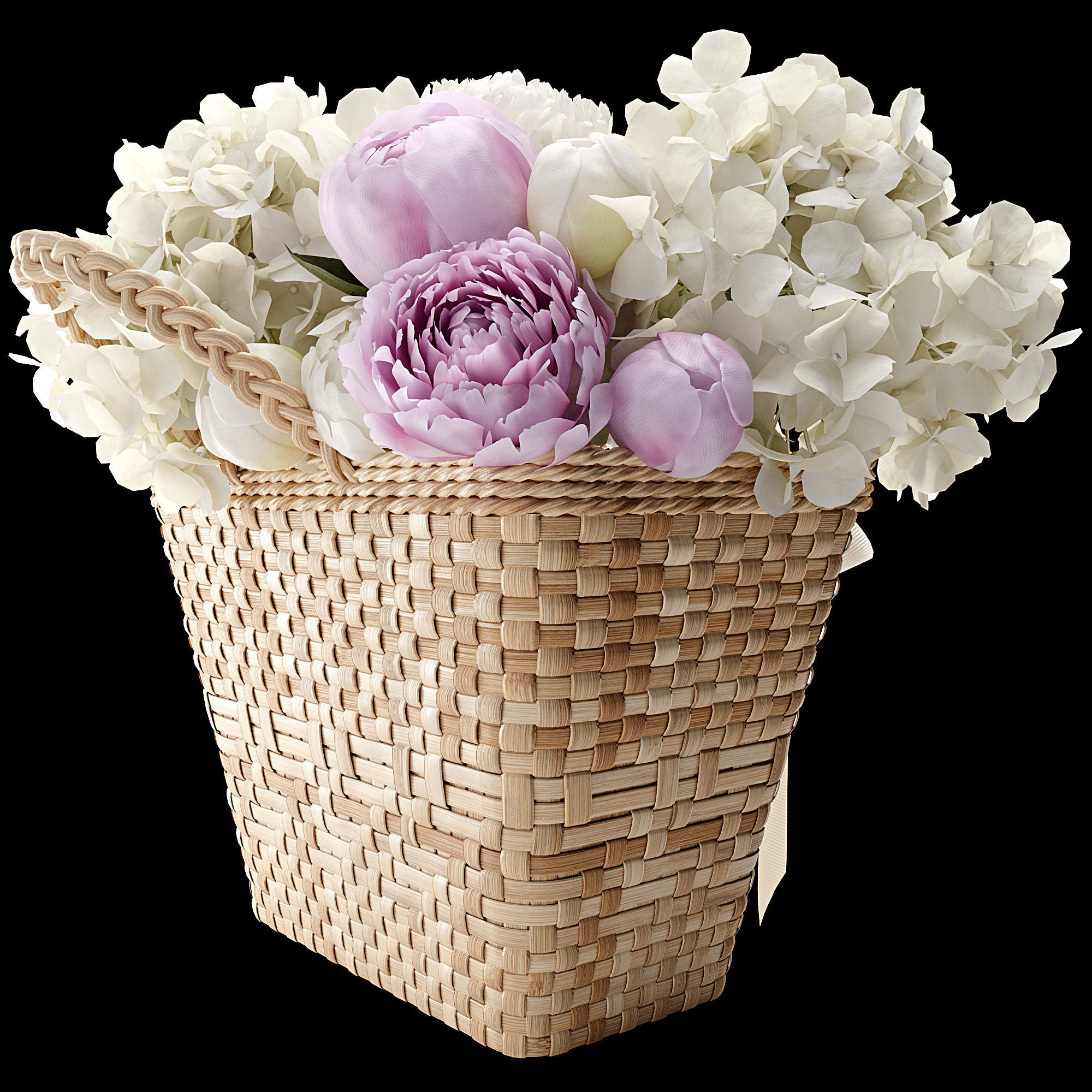 Basket with flowers 3D model_1