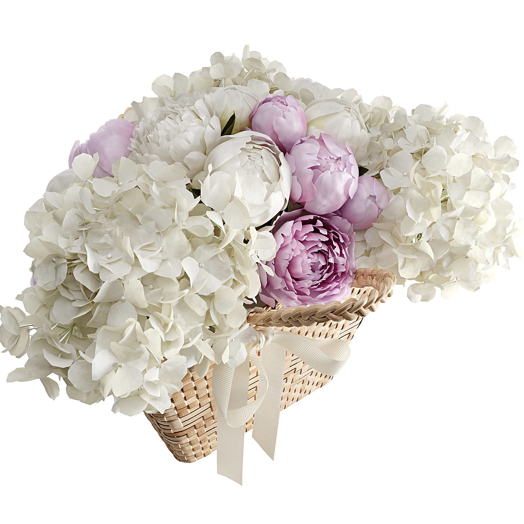 Basket with flowers 3D model_2