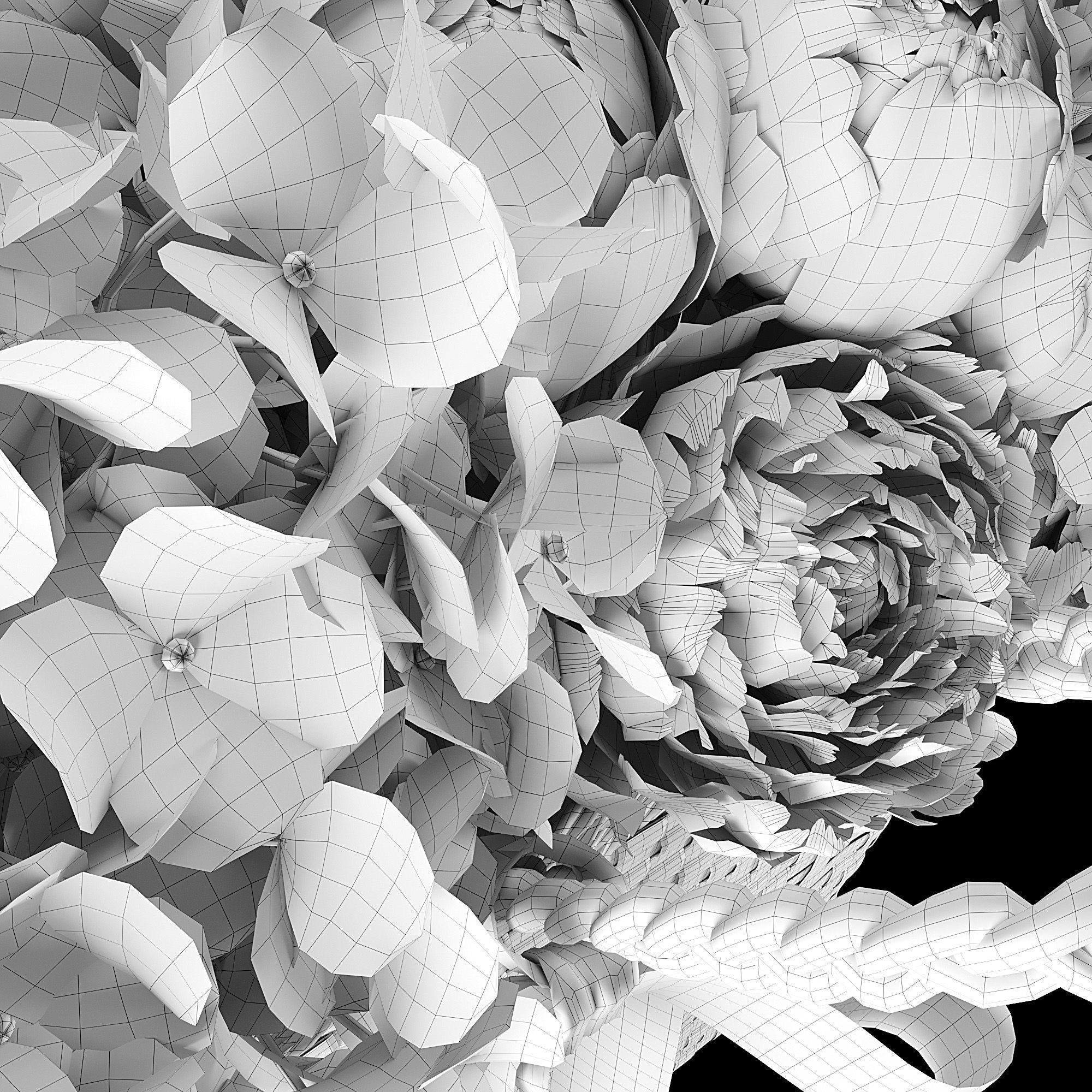 Basket with flowers 3D model_7