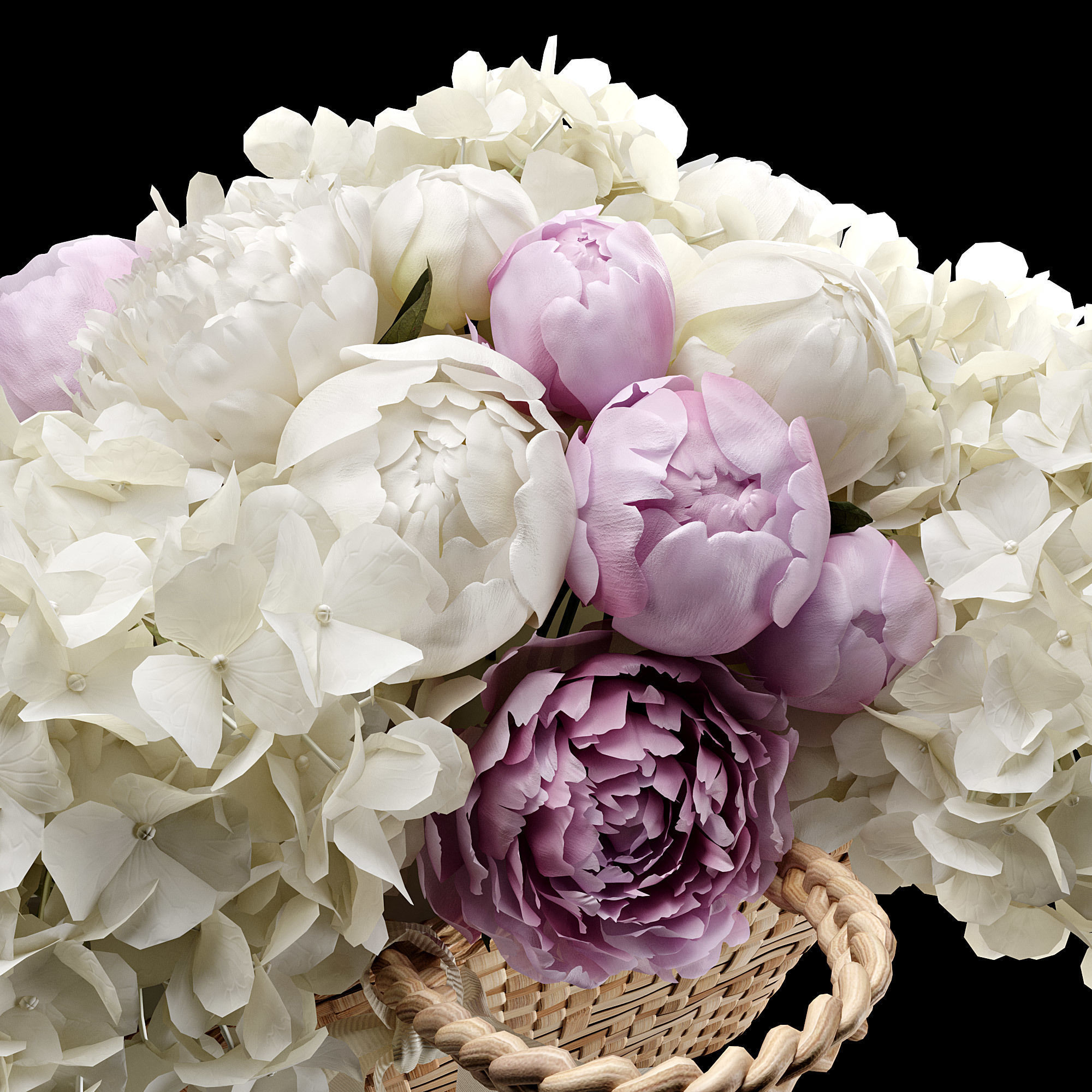 Basket with flowers 3D model_3