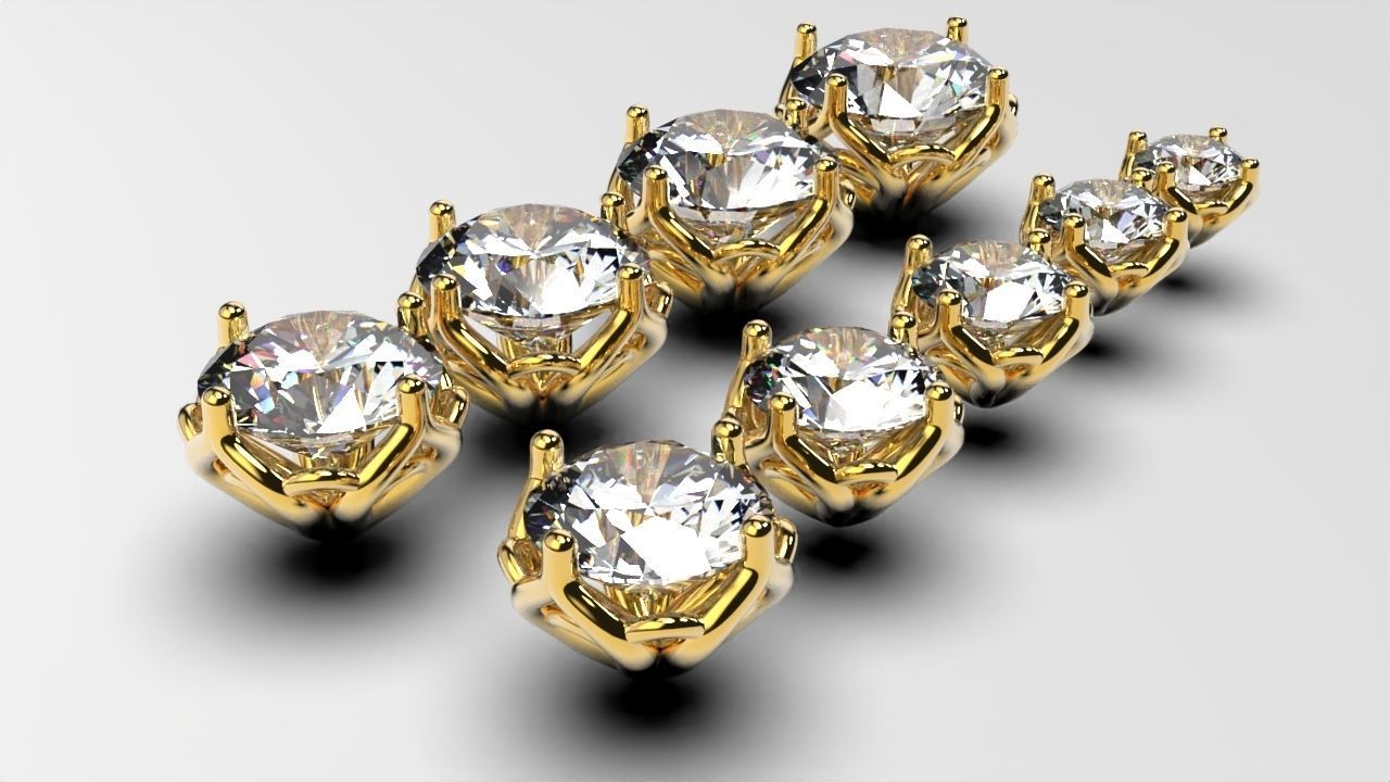 a package of engagement solitaire ring head or stud earrings 3D print model_1