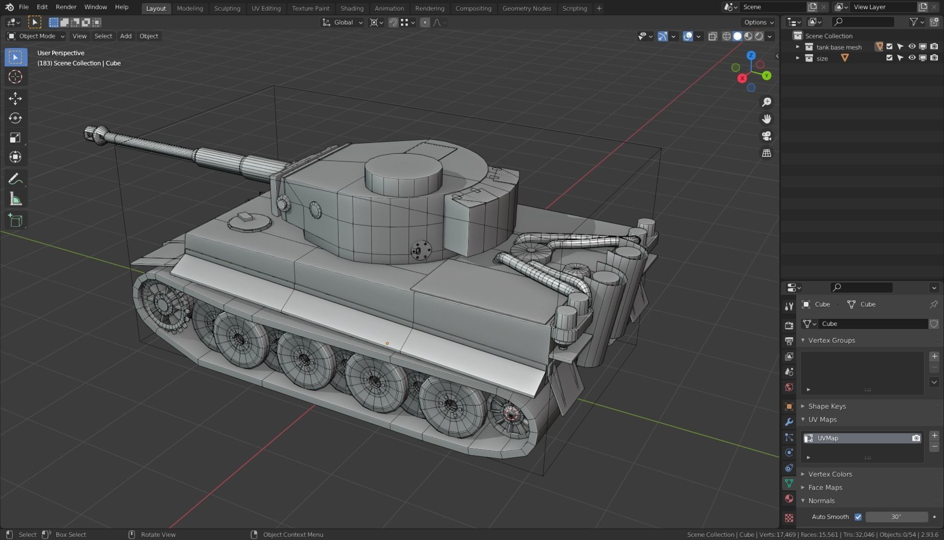 Tiger I Tank Base Mesh Low-poly 3D model_18