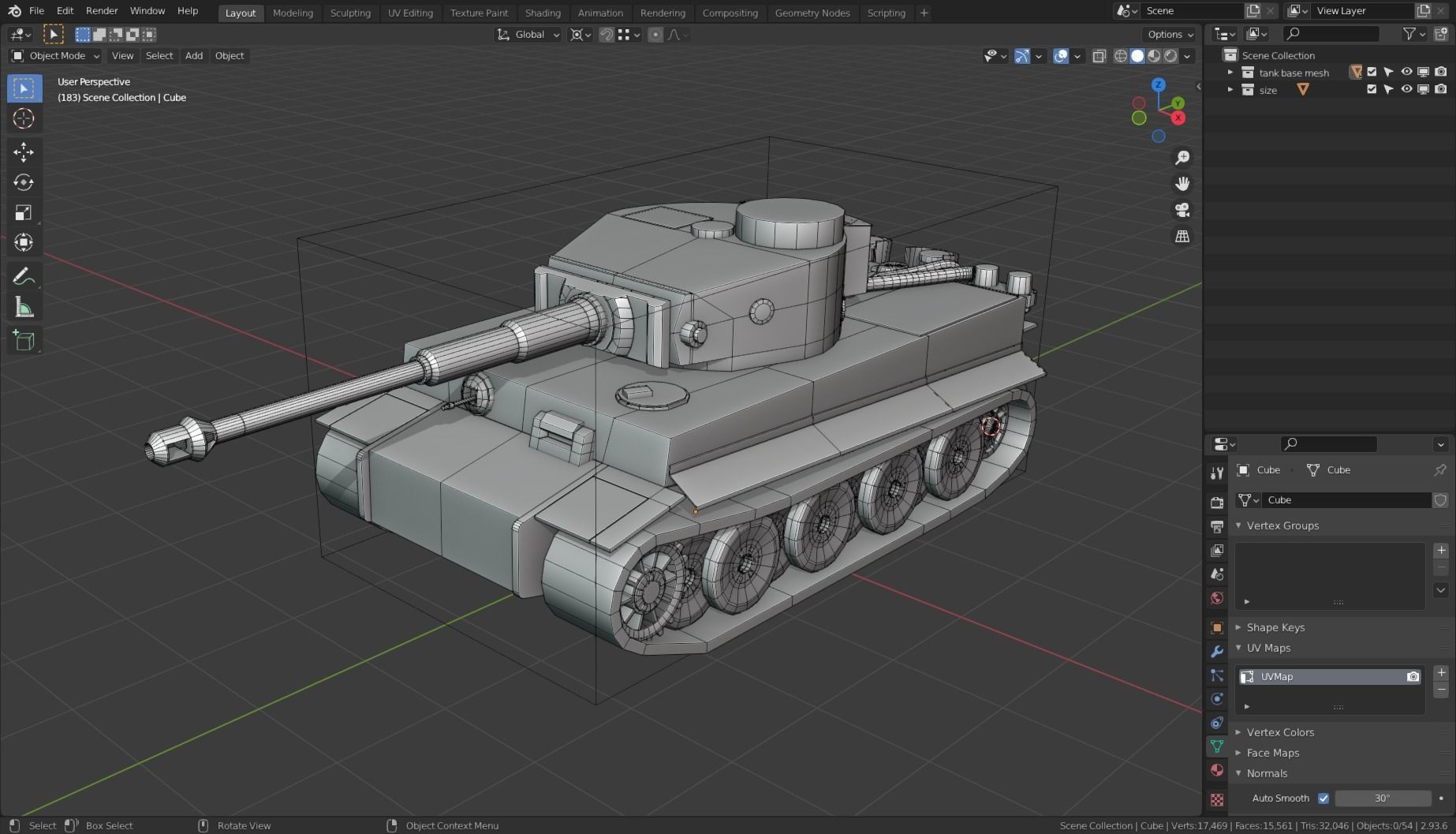Tiger I Tank Base Mesh Low-poly 3D model_17