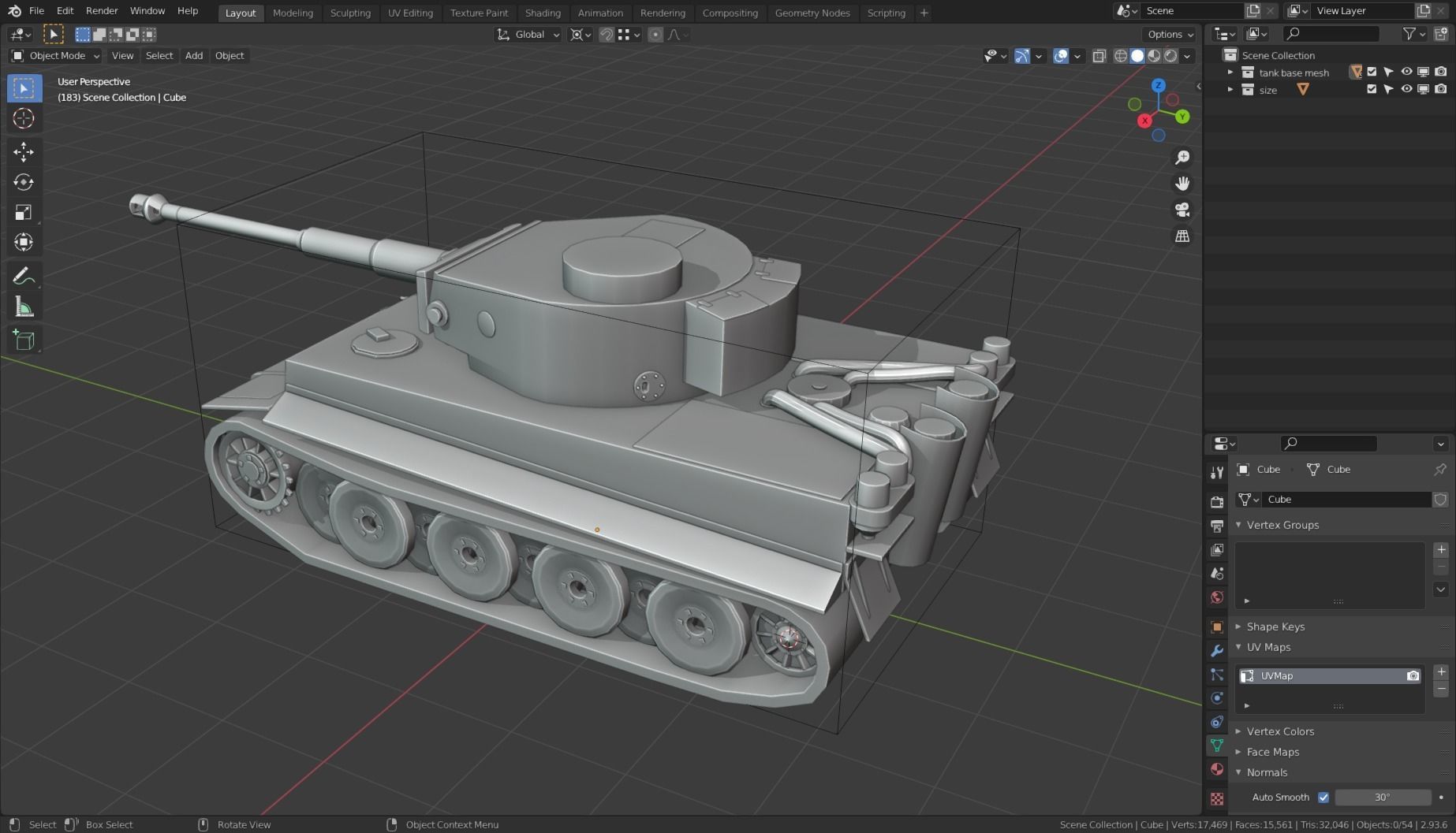 Tiger I Tank Base Mesh Low-poly 3D model_19