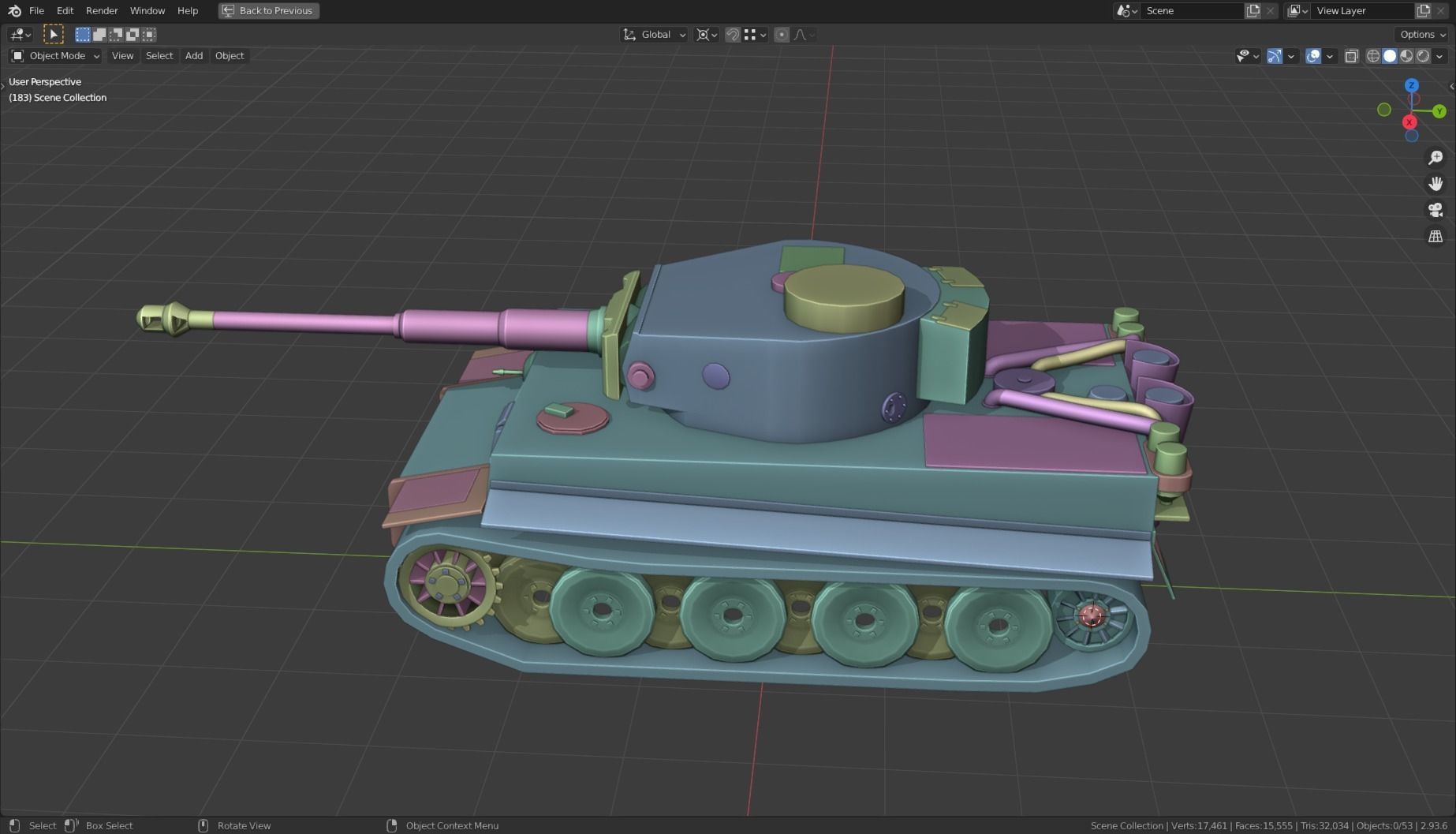 Tiger I Tank Base Mesh Low-poly 3D model_10