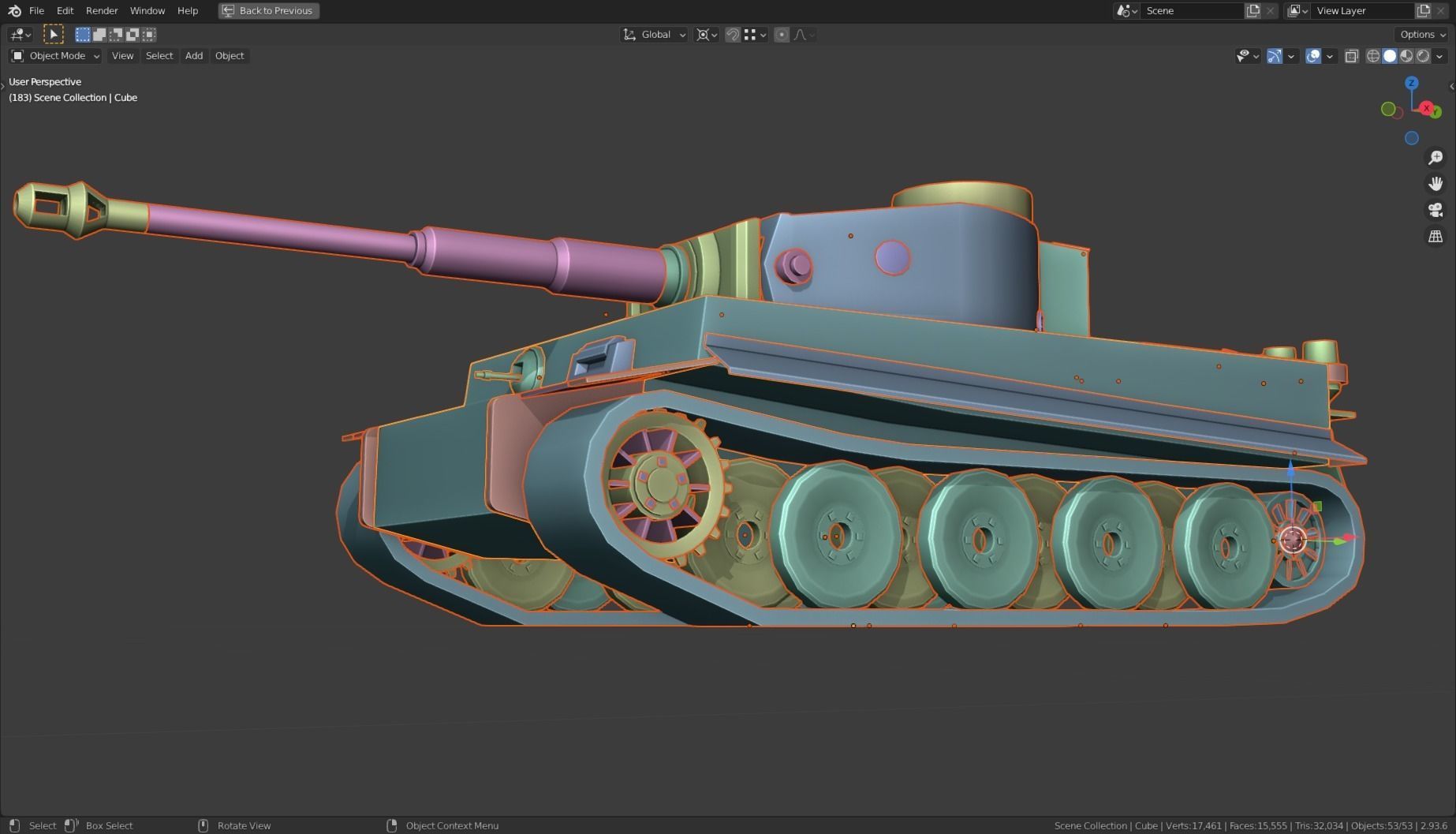 Tiger I Tank Base Mesh Low-poly 3D model_15