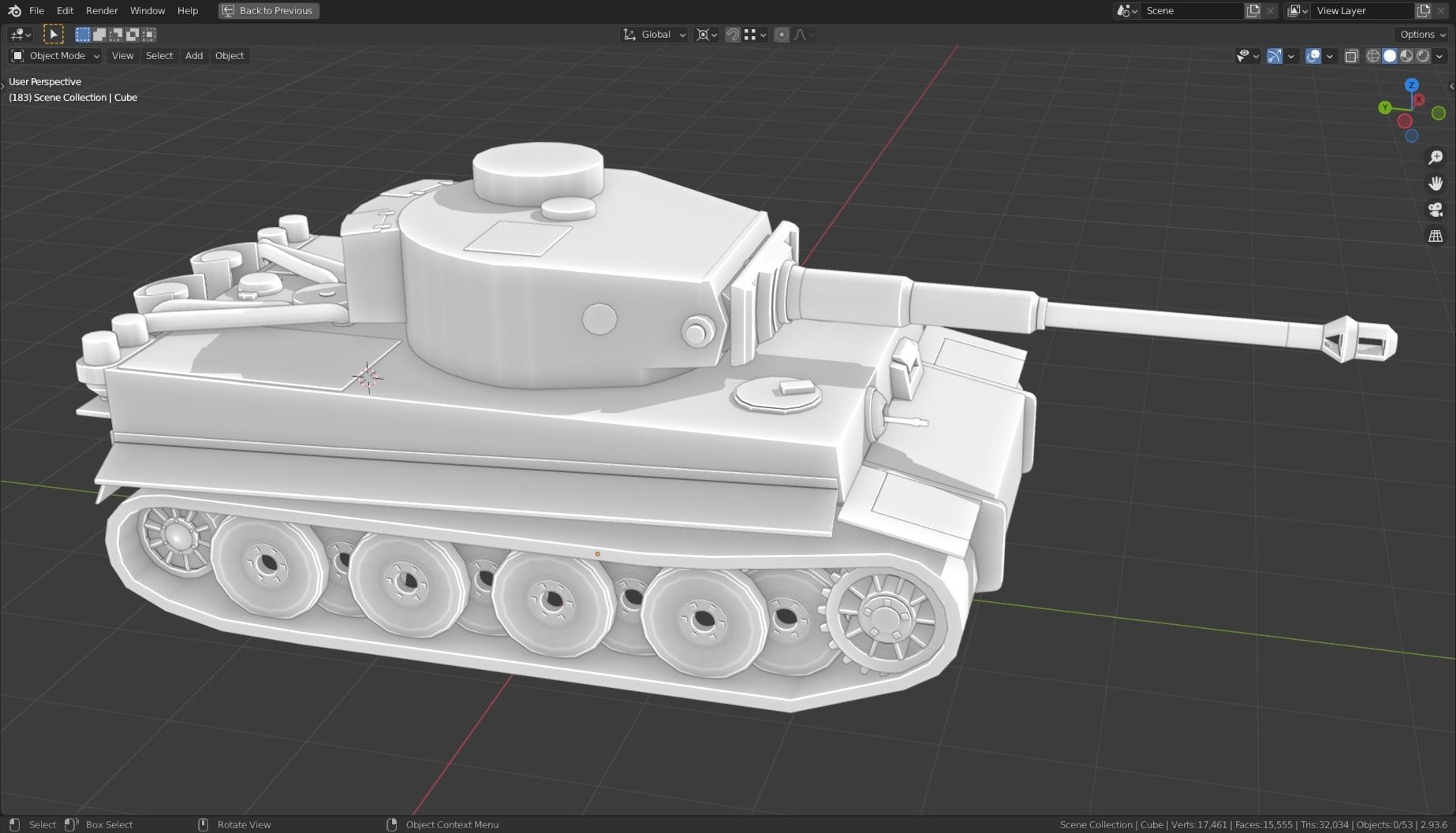 Tiger I Tank Base Mesh Low-poly 3D model_1