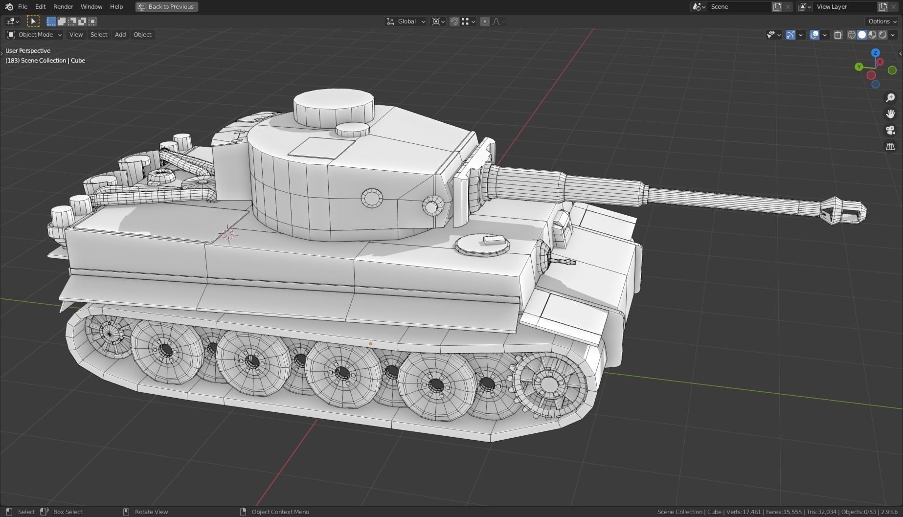 Tiger I Tank Base Mesh Low-poly 3D model_2