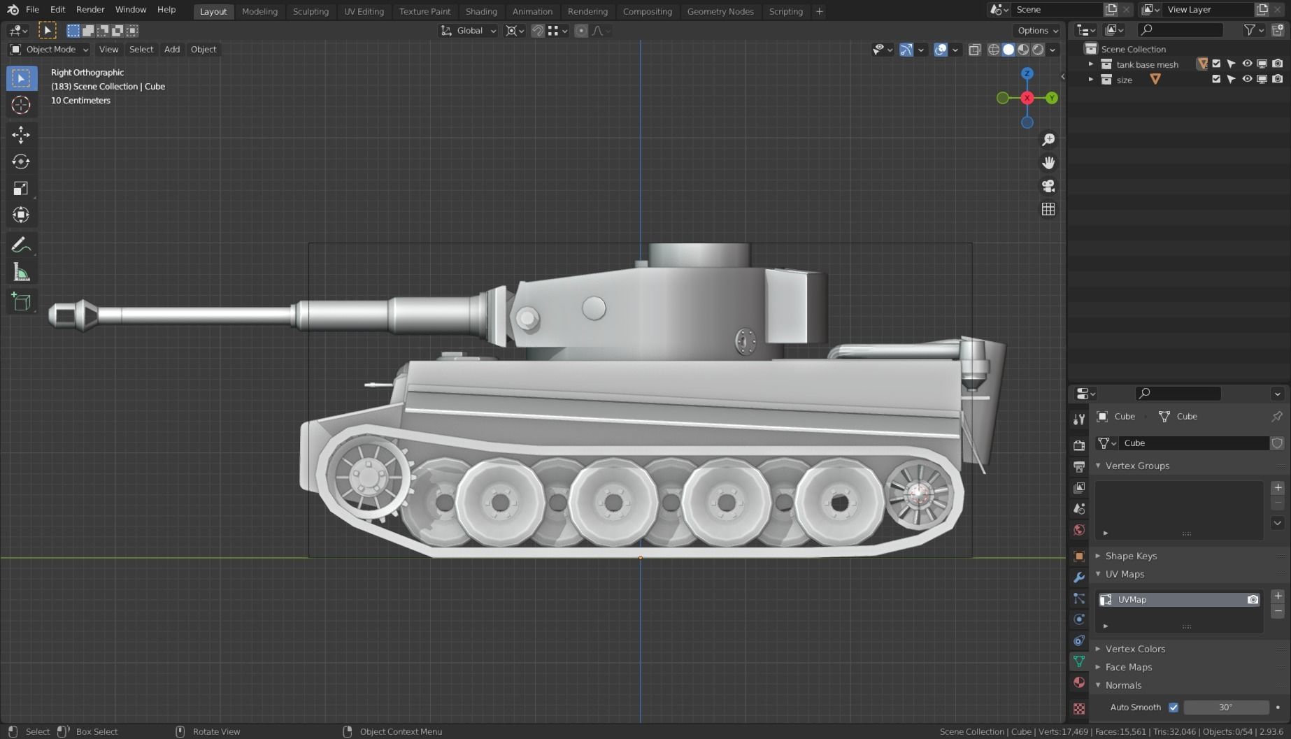 Tiger I Tank Base Mesh Low-poly 3D model_20