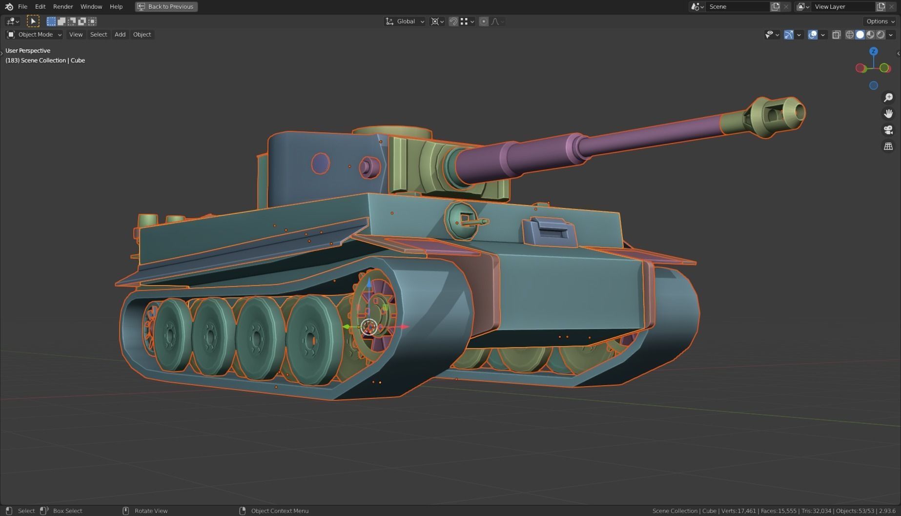 Tiger I Tank Base Mesh Low-poly 3D model_14