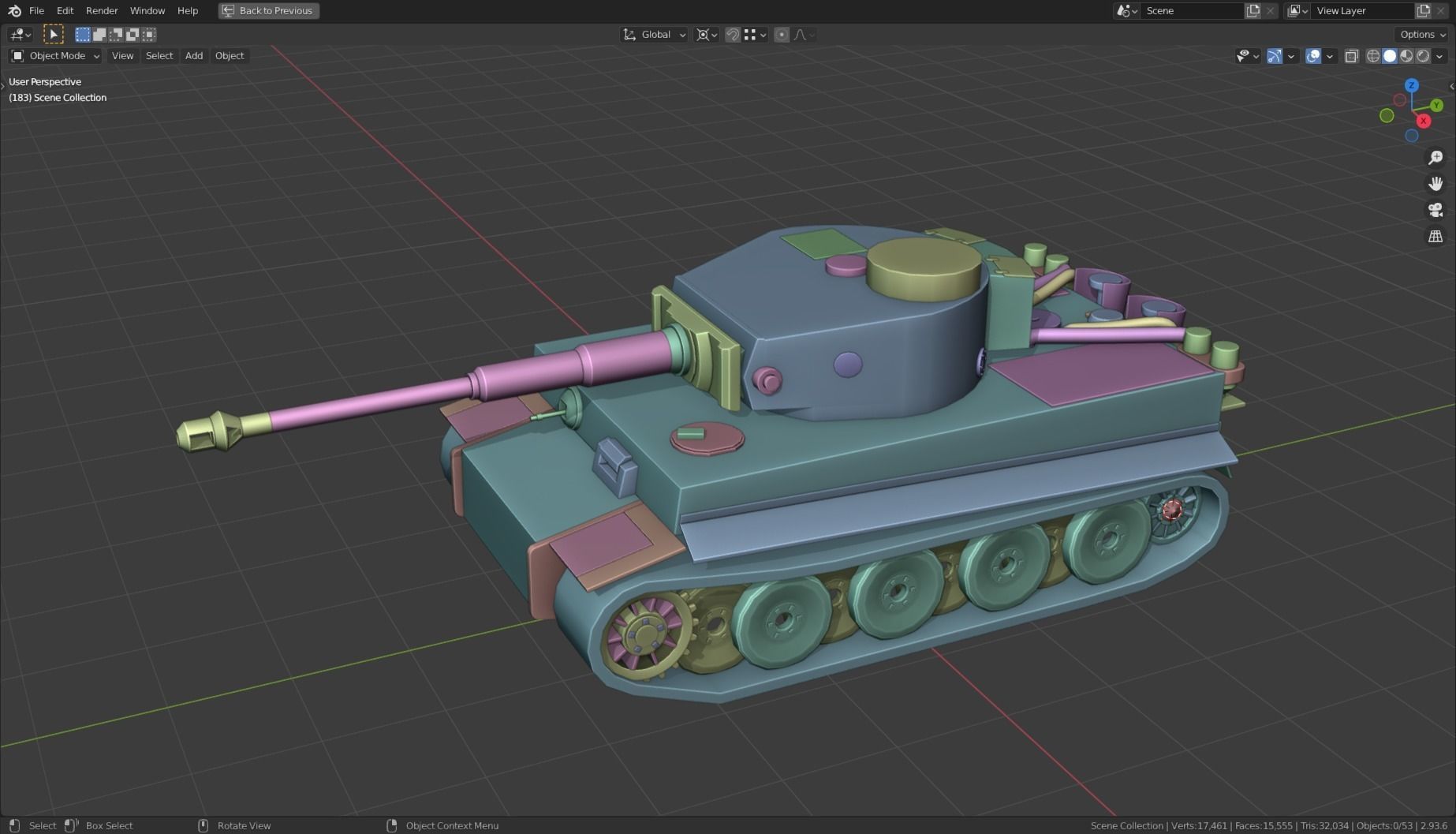 Tiger I Tank Base Mesh Low-poly 3D model_9