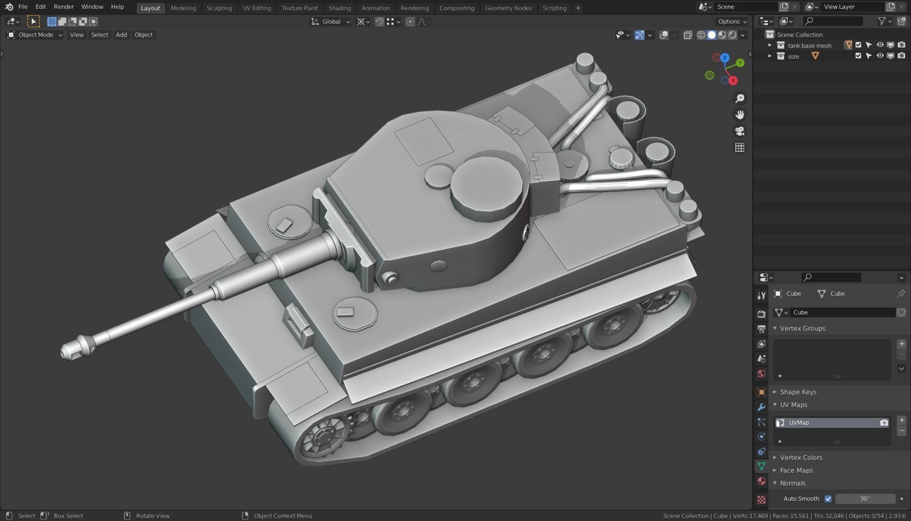 Tiger I Tank Base Mesh Low-poly 3D model_24
