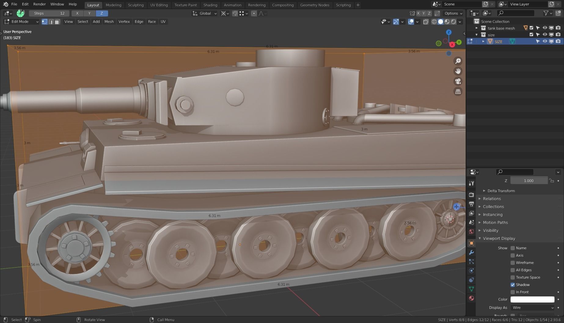 Tiger I Tank Base Mesh Low-poly 3D model_6