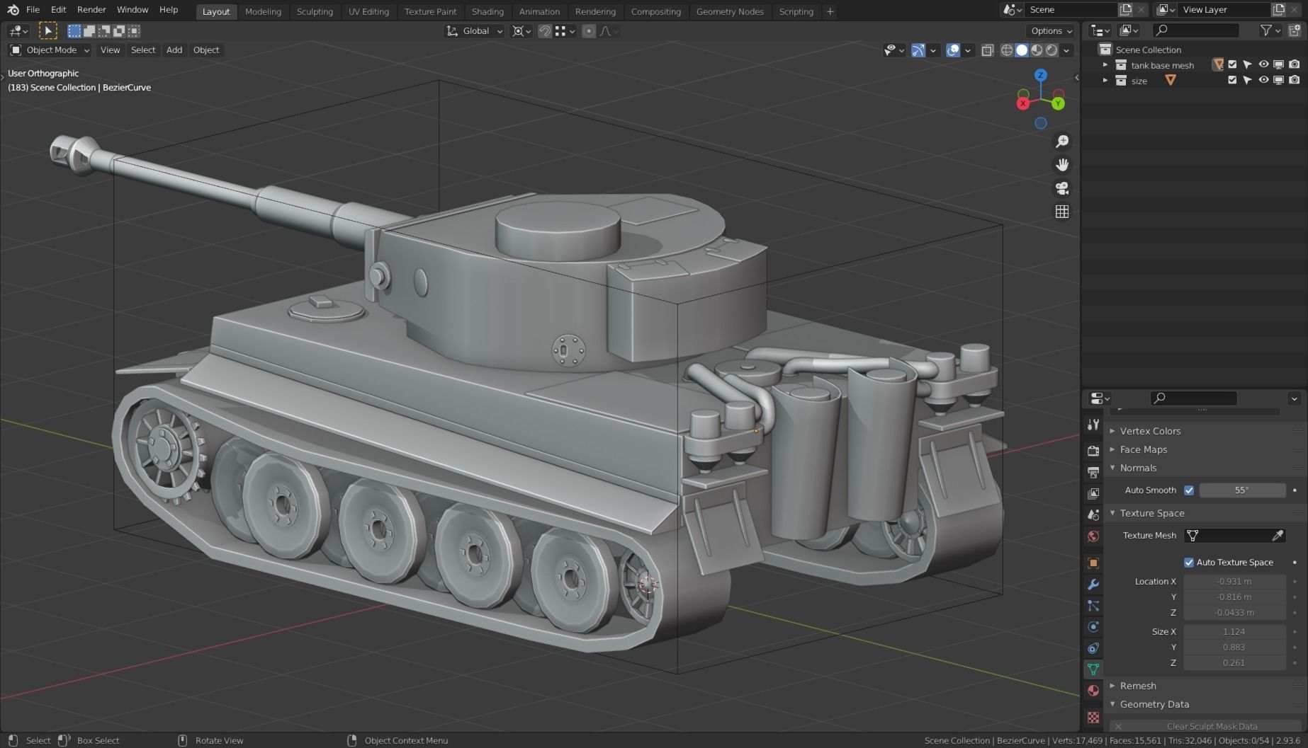 Tiger I Tank Base Mesh Low-poly 3D model_5