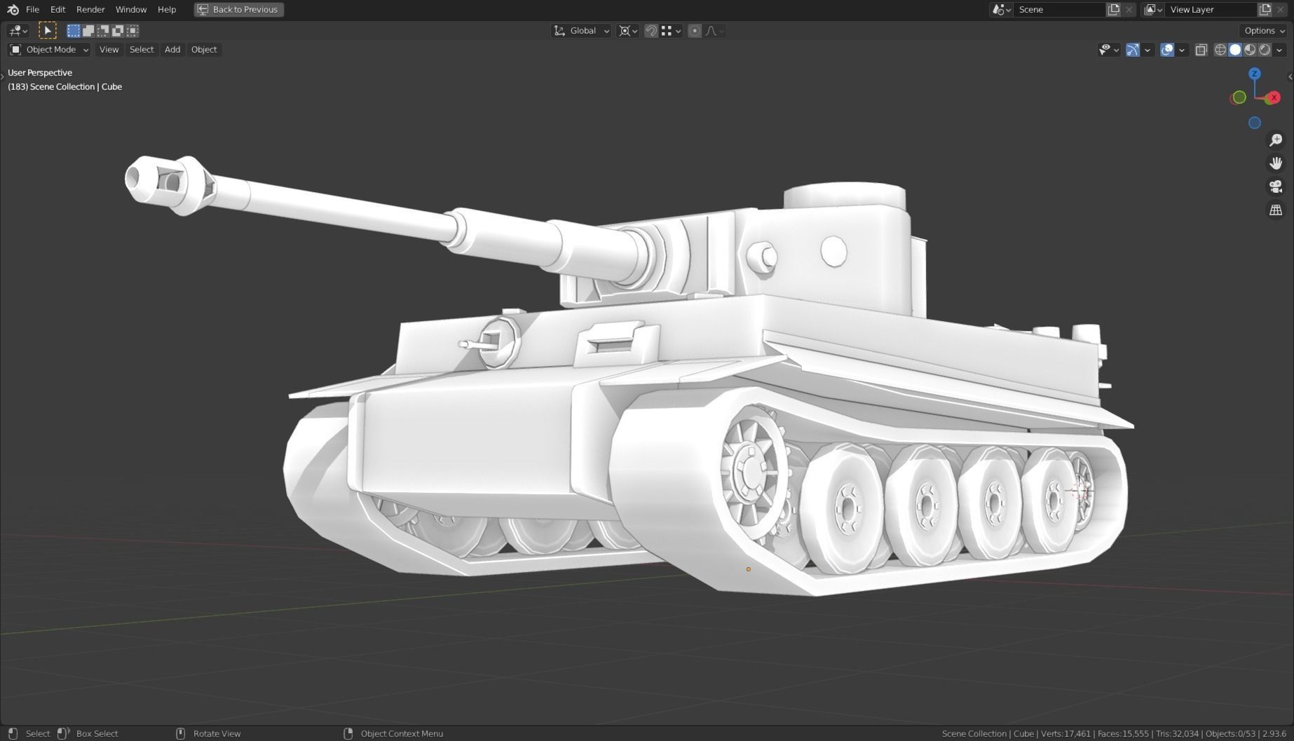 Tiger I Tank Base Mesh Low-poly 3D model_3