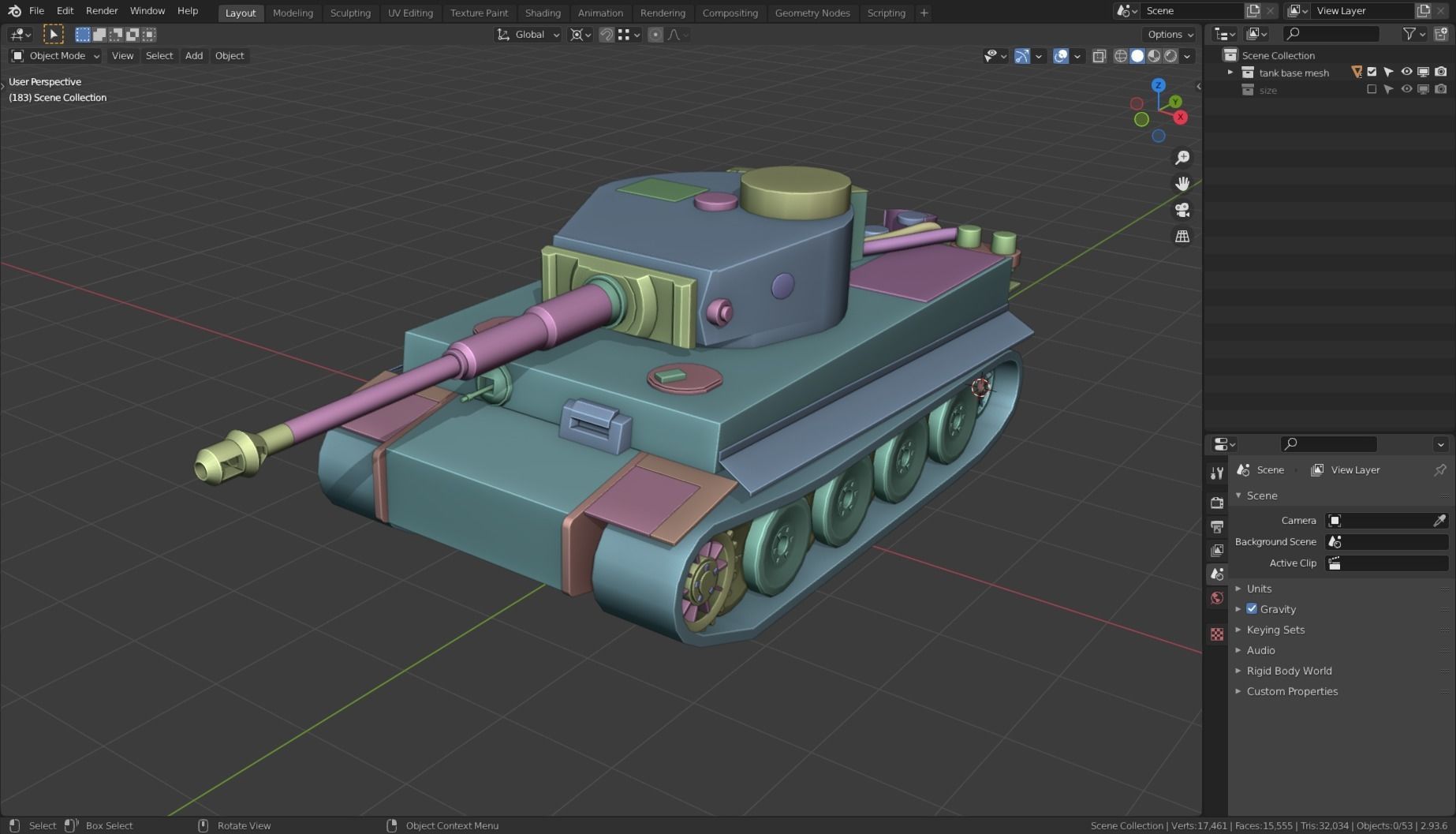 Tiger I Tank Base Mesh Low-poly 3D model_8