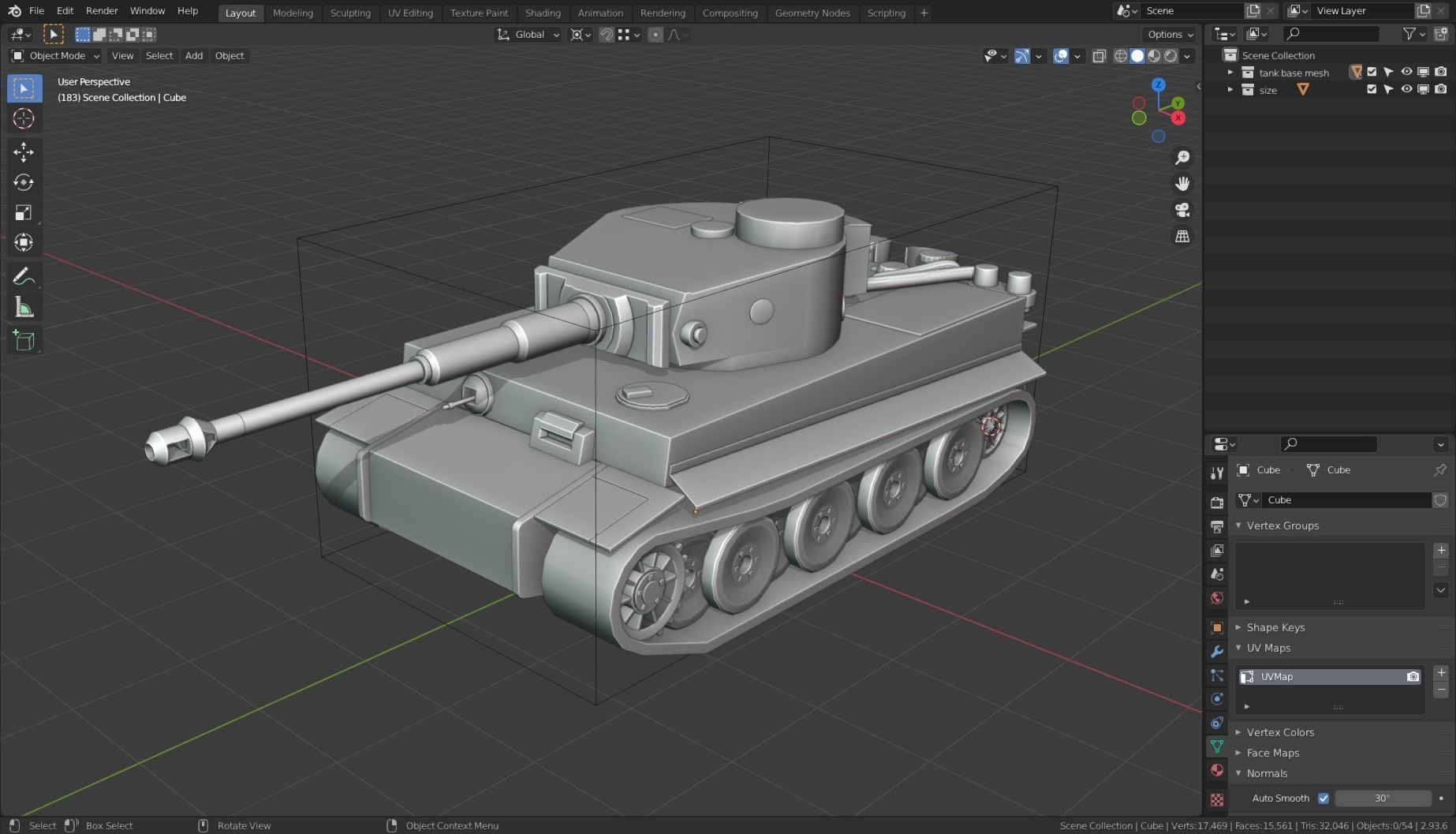 Tiger I Tank Base Mesh Low-poly 3D model_4