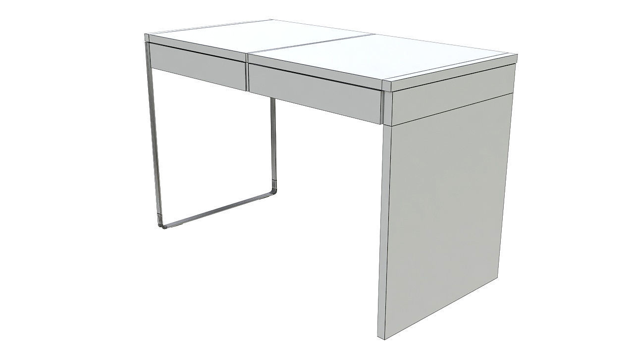 Wooden desk one steel leg 3D model_7