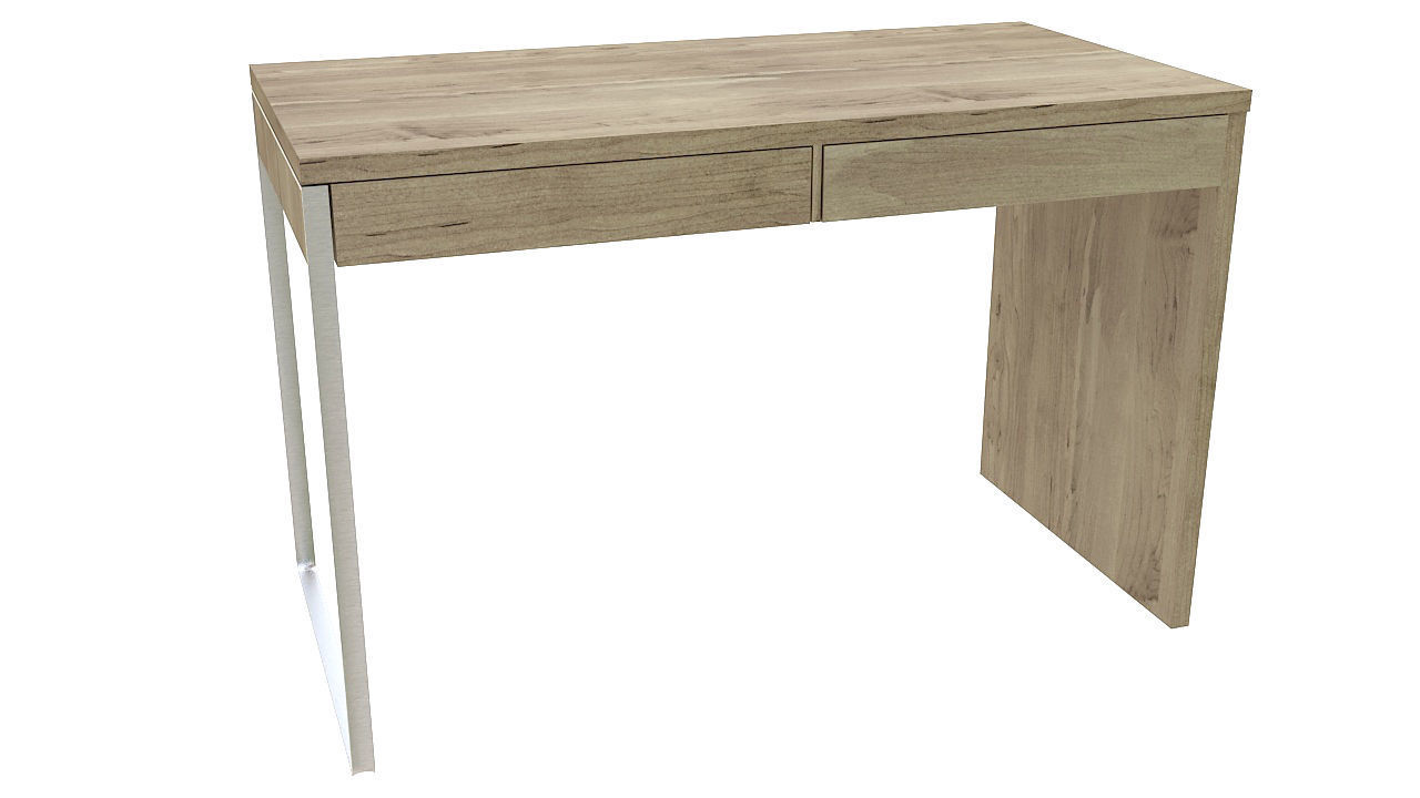 Wooden desk one steel leg 3D model_1