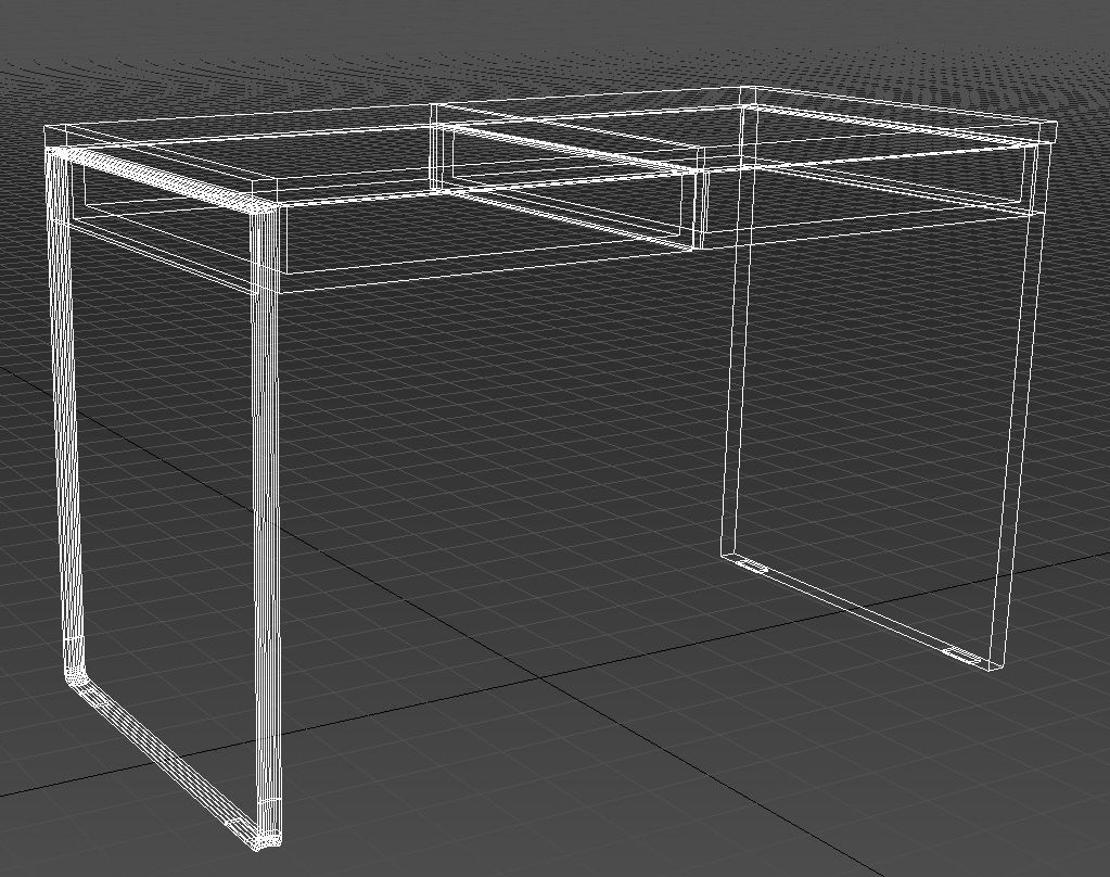 Wooden desk one steel leg 3D model_9