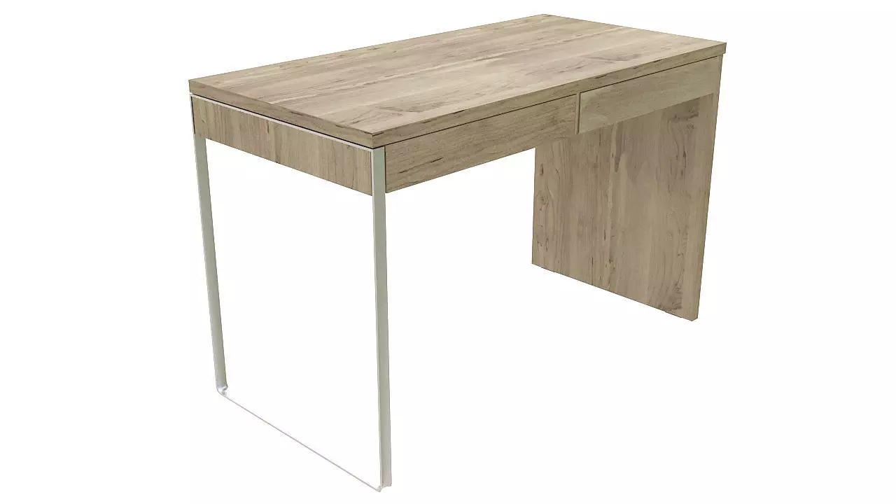 Wooden desk one steel leg 3D model_0