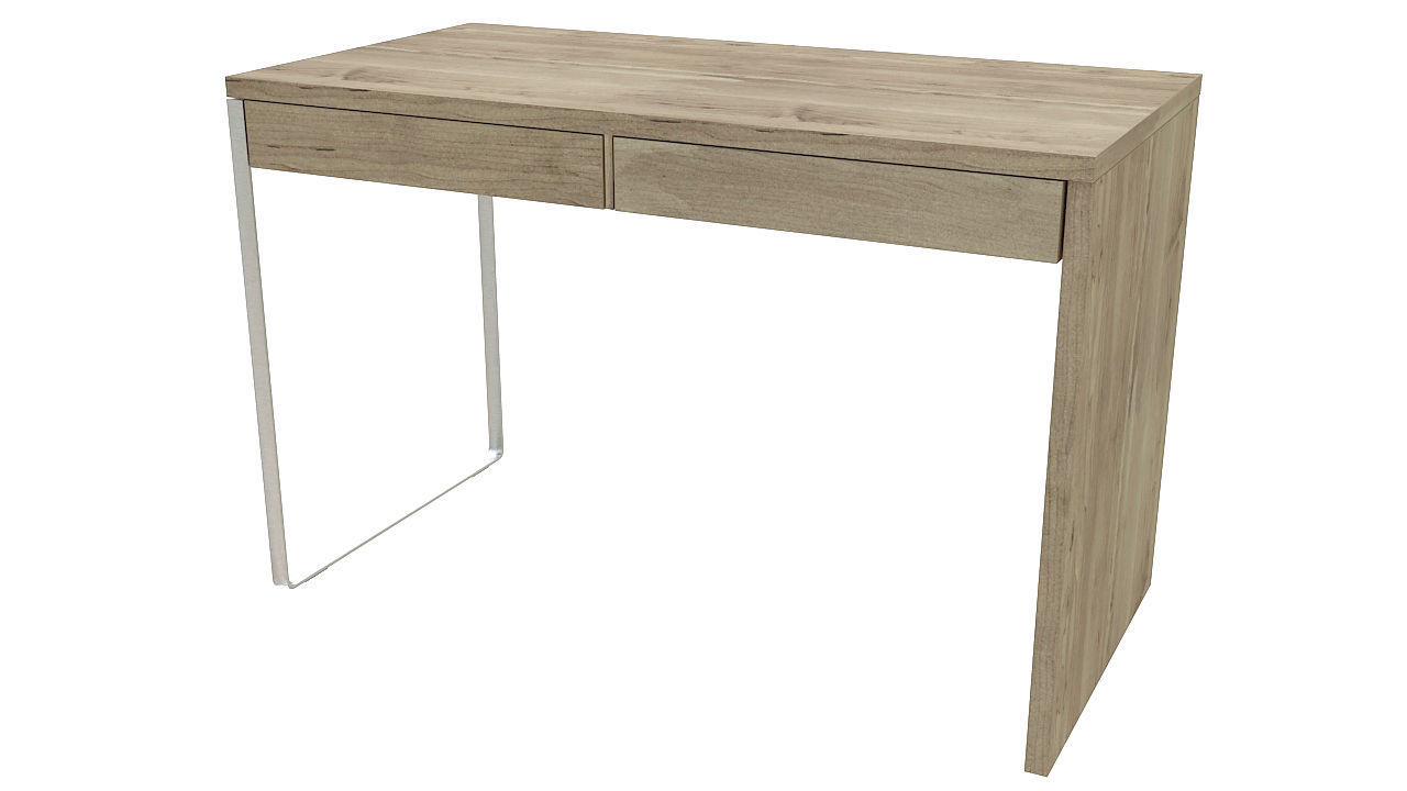 Wooden desk one steel leg 3D model_2