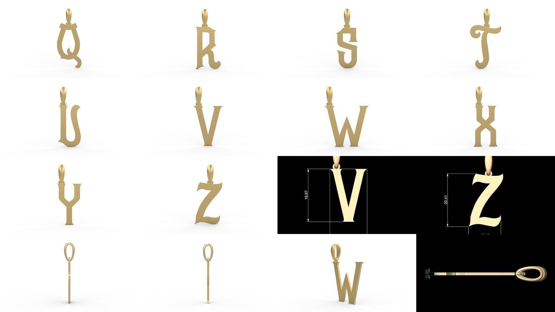 Initial Letters Pendant Alphabets Mahalo 3D Model Collection_1