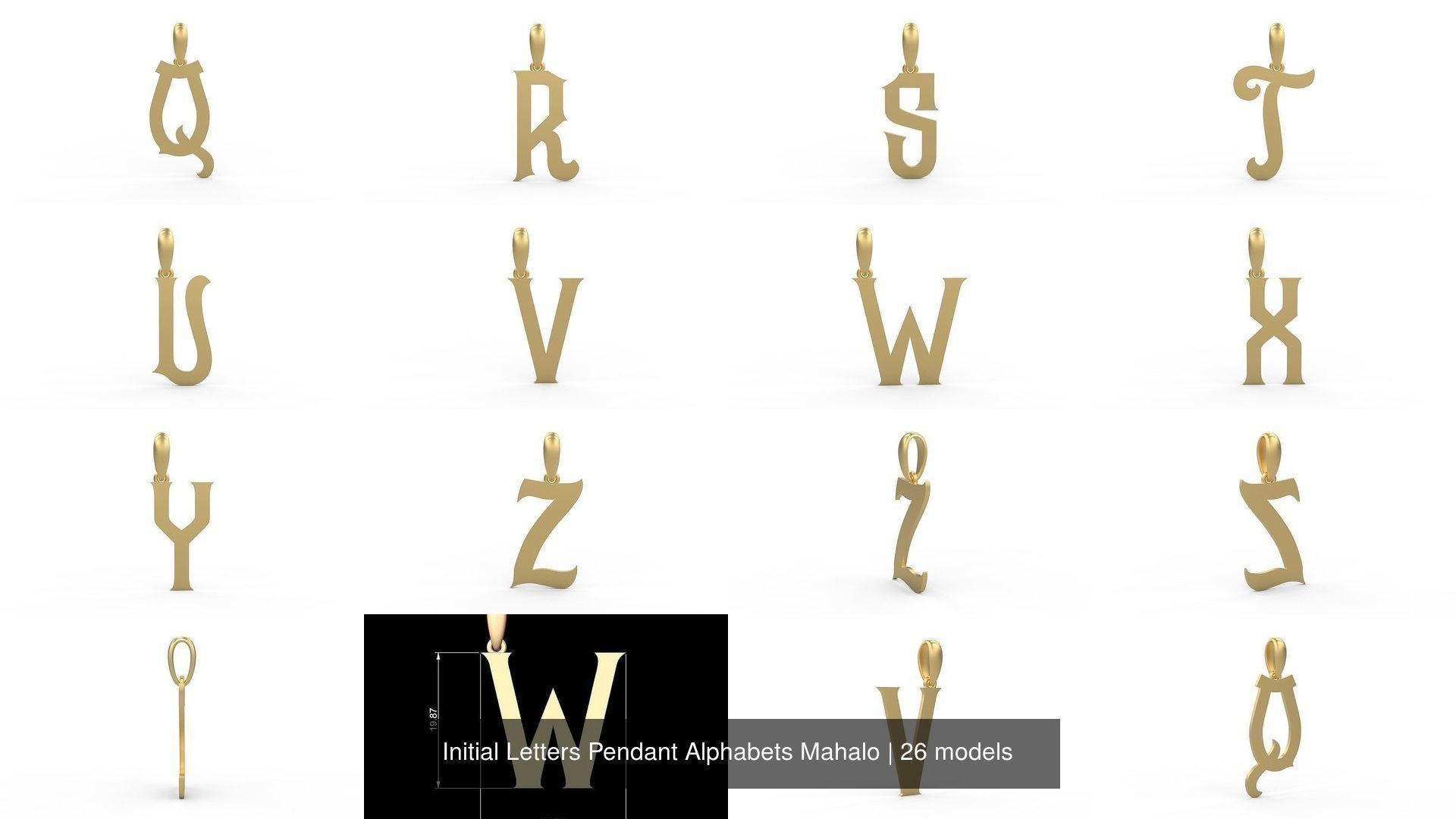Initial Letters Pendant Alphabets Mahalo 3D Model Collection_2