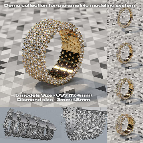 Demo collection Endless Rings US7 2mm GEM 3D print model