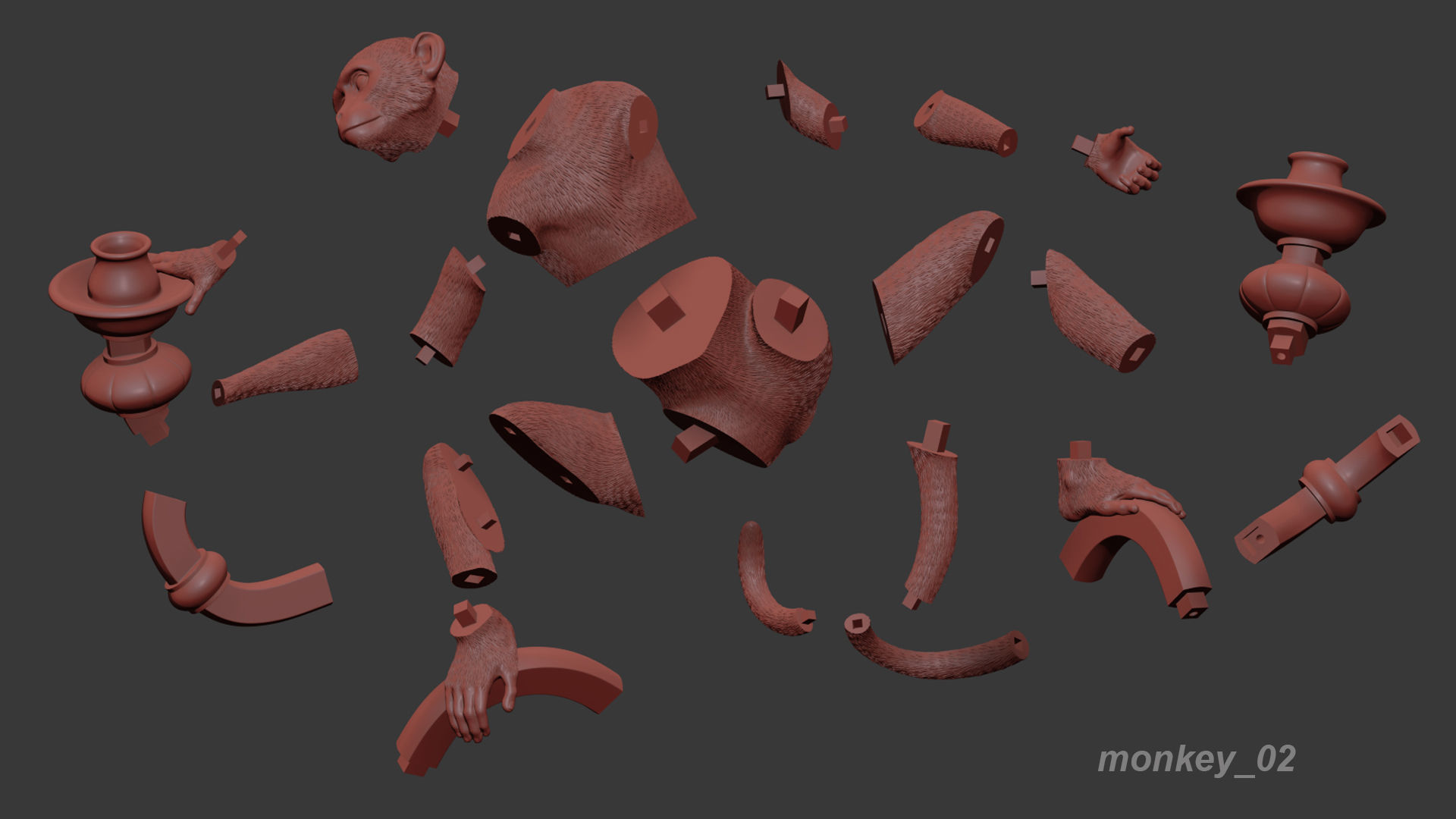 The Monkey Chandelier Low and High poly 3D model_6