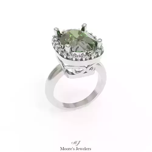Oval Halo Engagement Ring With Scroll Pattern Gallery 3d Model