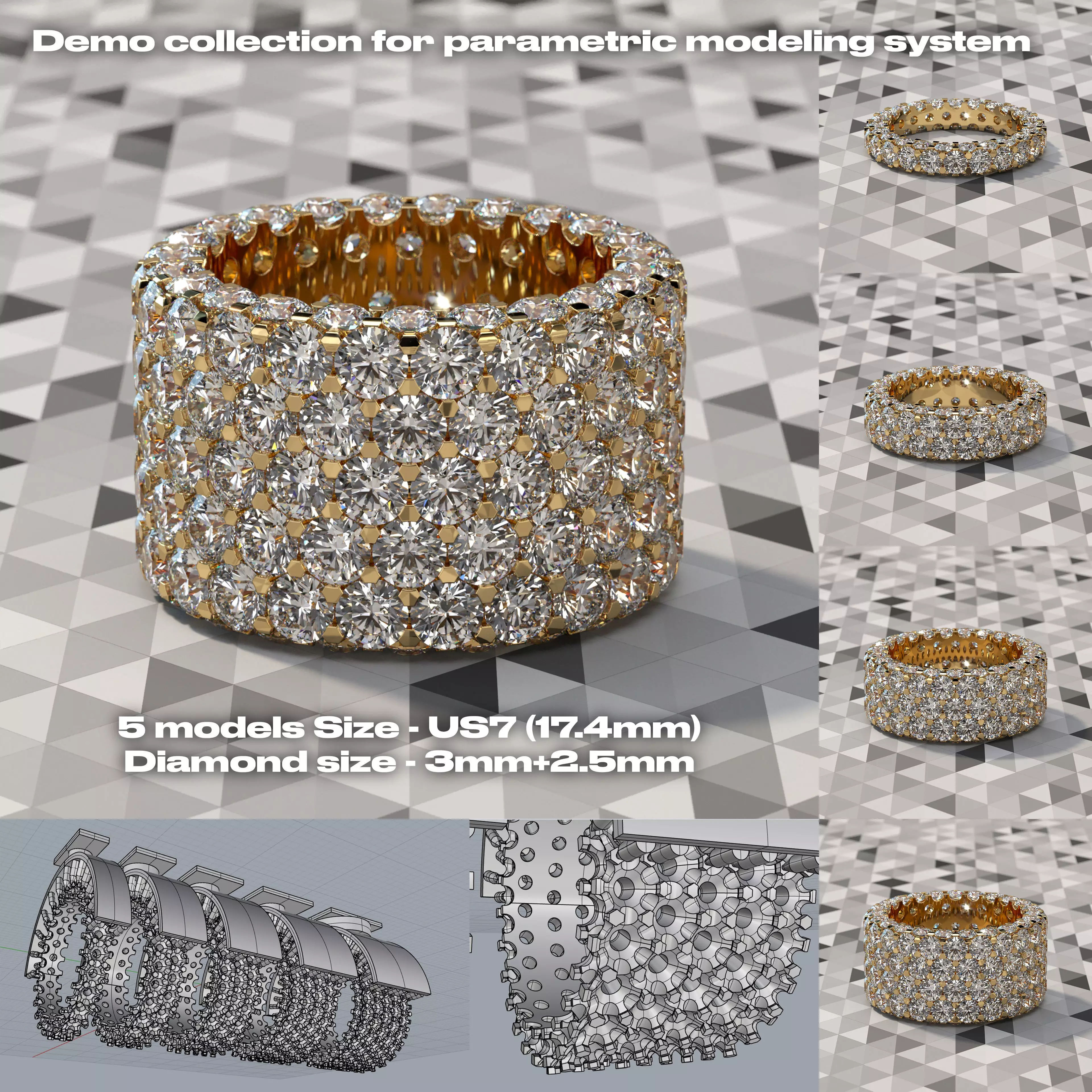 Demo collection Infinity Rings US7 3mm GEM 3D print model_0