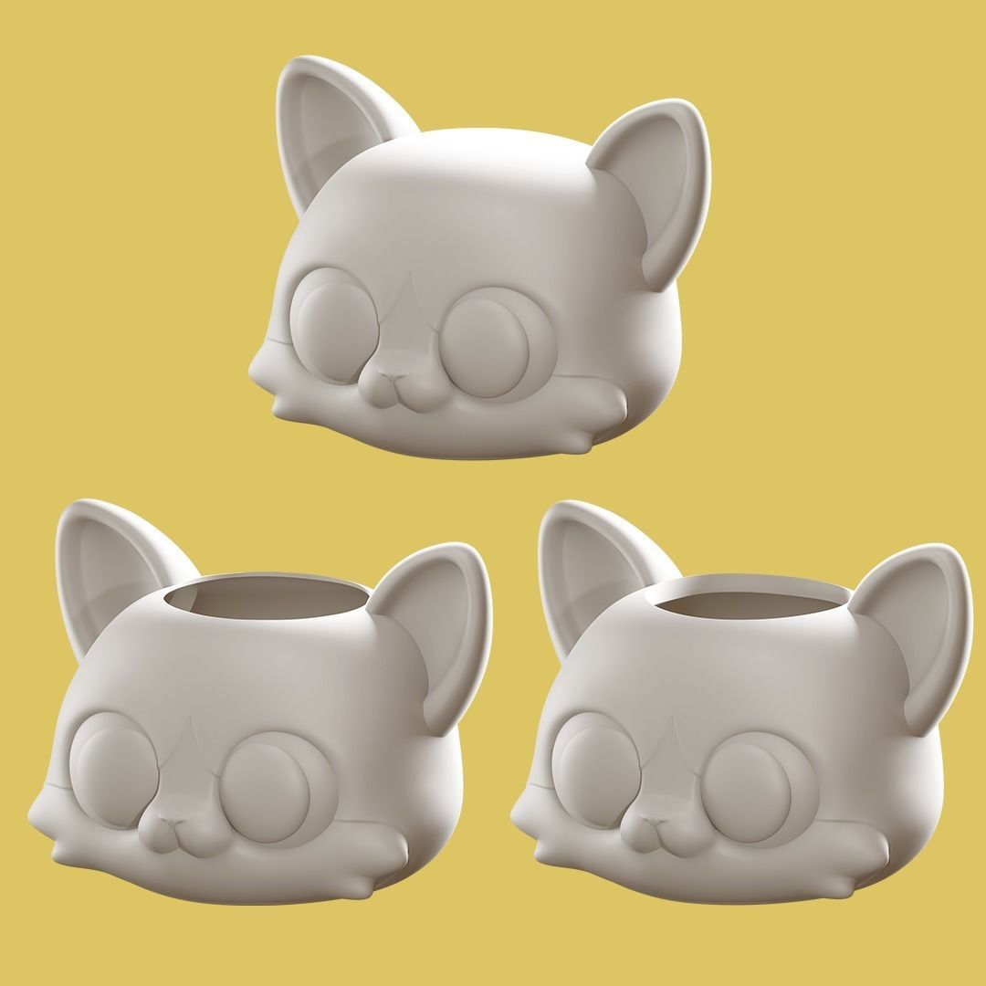 Kitty Head Plant Pot - Succulent- Planter 3D print model_8