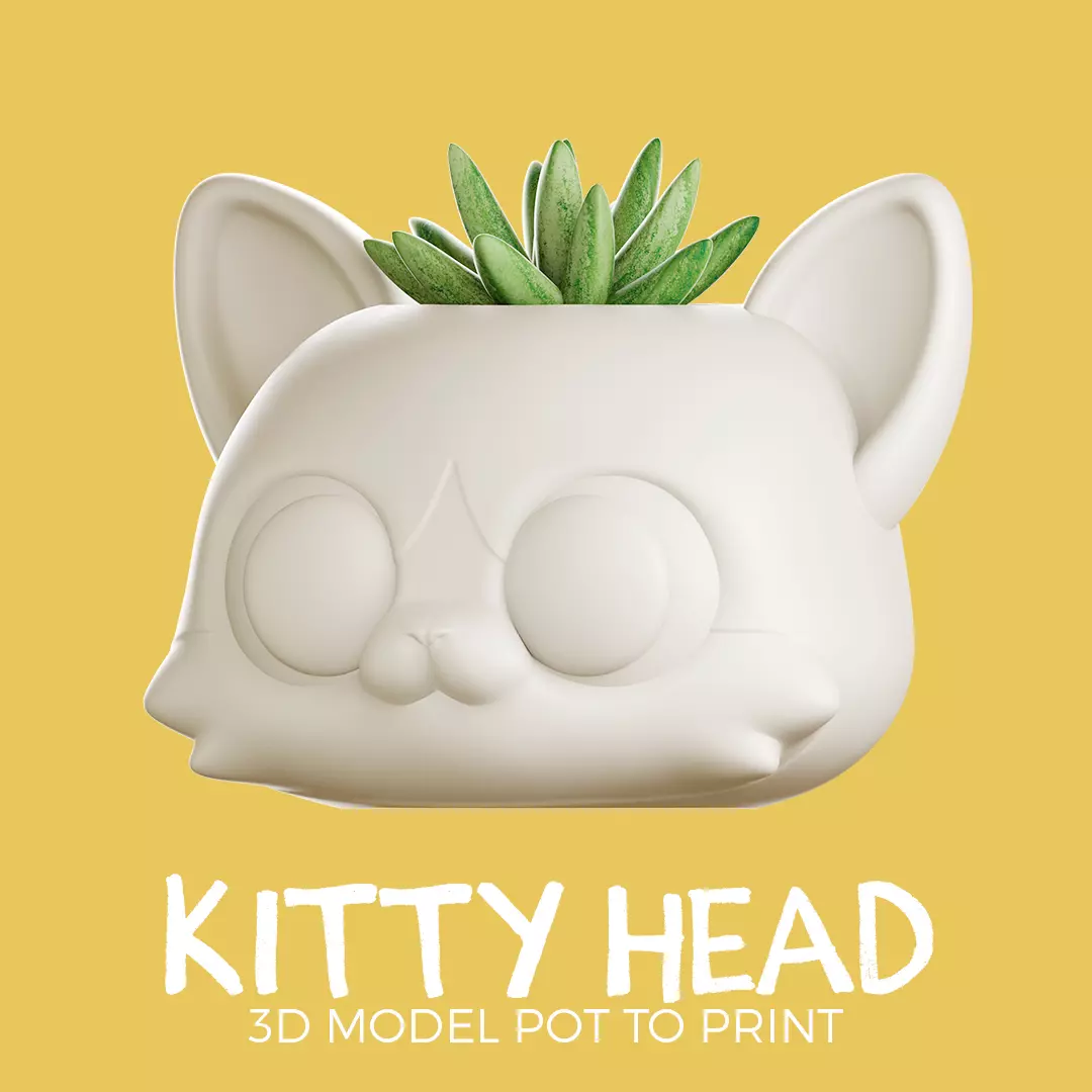 Kitty Head Plant Pot - Succulent- Planter 3D print model_0