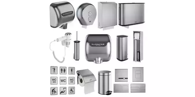 Public toilet accessories set 151 3D model