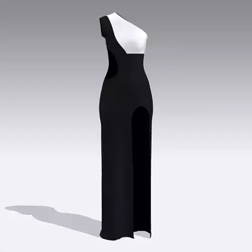 ONE SHOULDER COLOR BLOCK DRESS SLIT LOOK