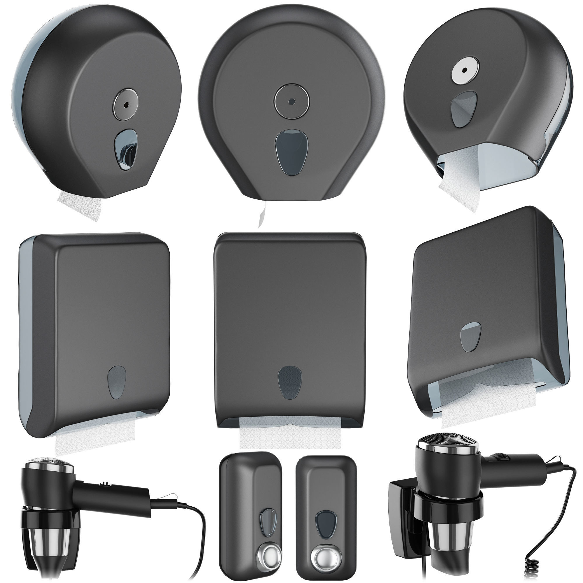 Public toilet accessories black set 152 3D model CGTrader