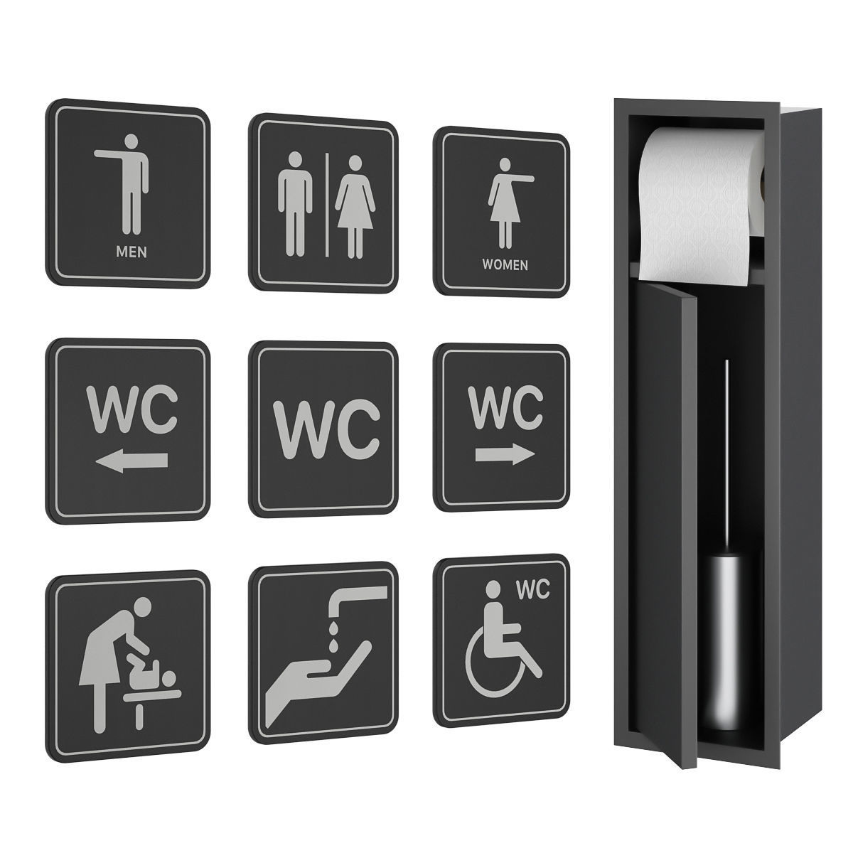 Public toilet accessories black set 152 3D model CGTrader