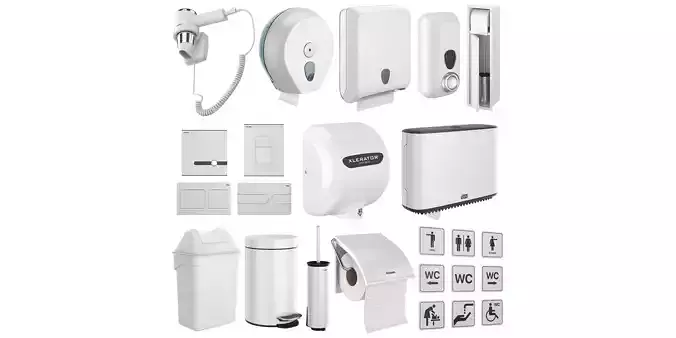 Public toilet accessories white set 153 3D model