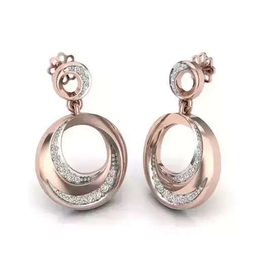 Earrings 3D pair of rose gold with diamonds