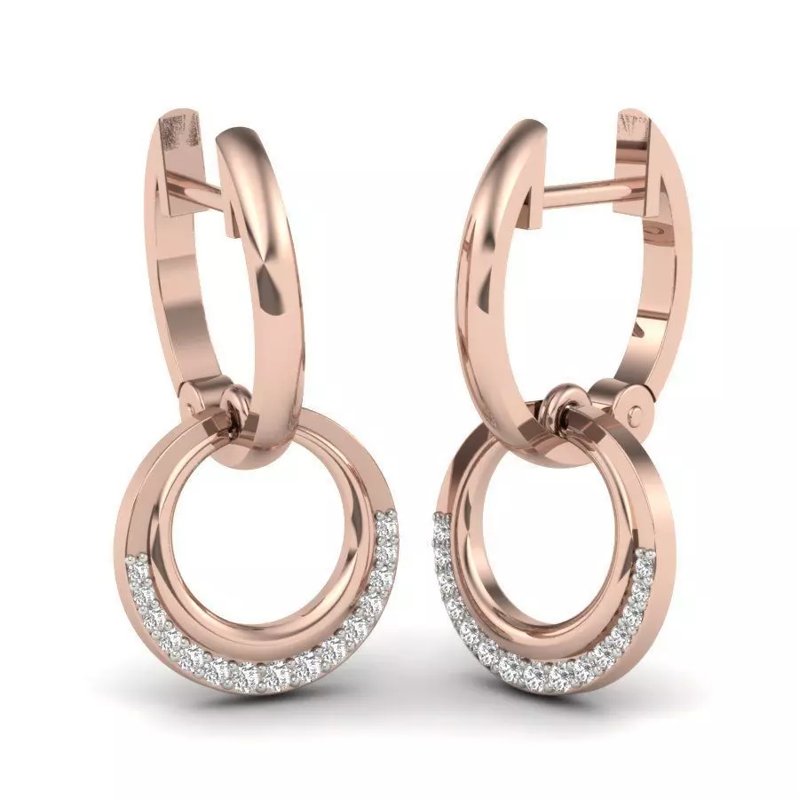 earrings 3D gold hoop earring with diamonds 3D print model_0
