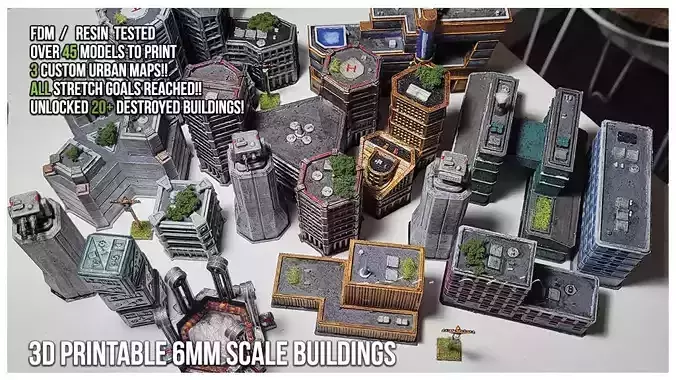 Futuristic Urban 6mm Scale 3D Printable Assets 3D print model
