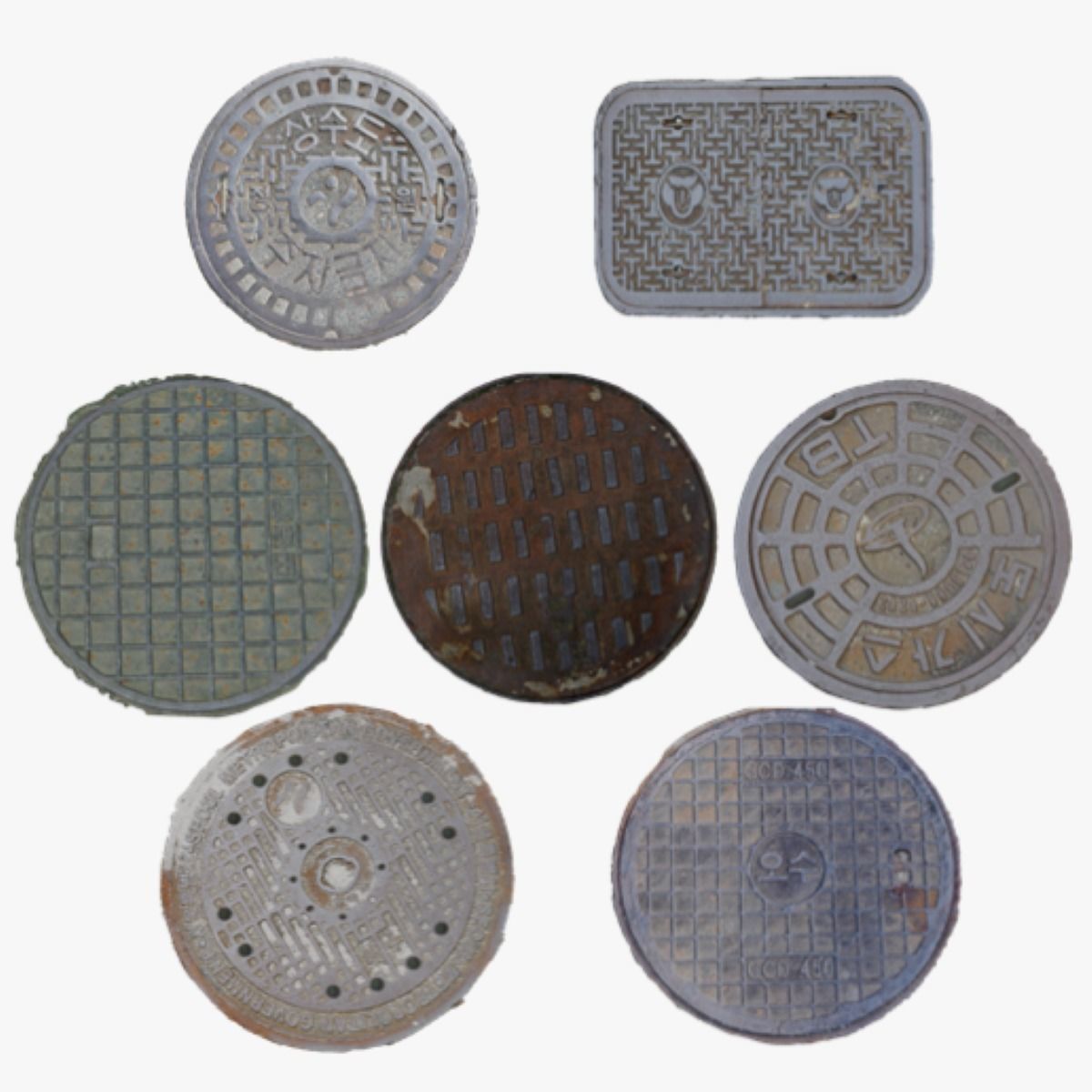 Korean style 7 manhole set 3D model_1