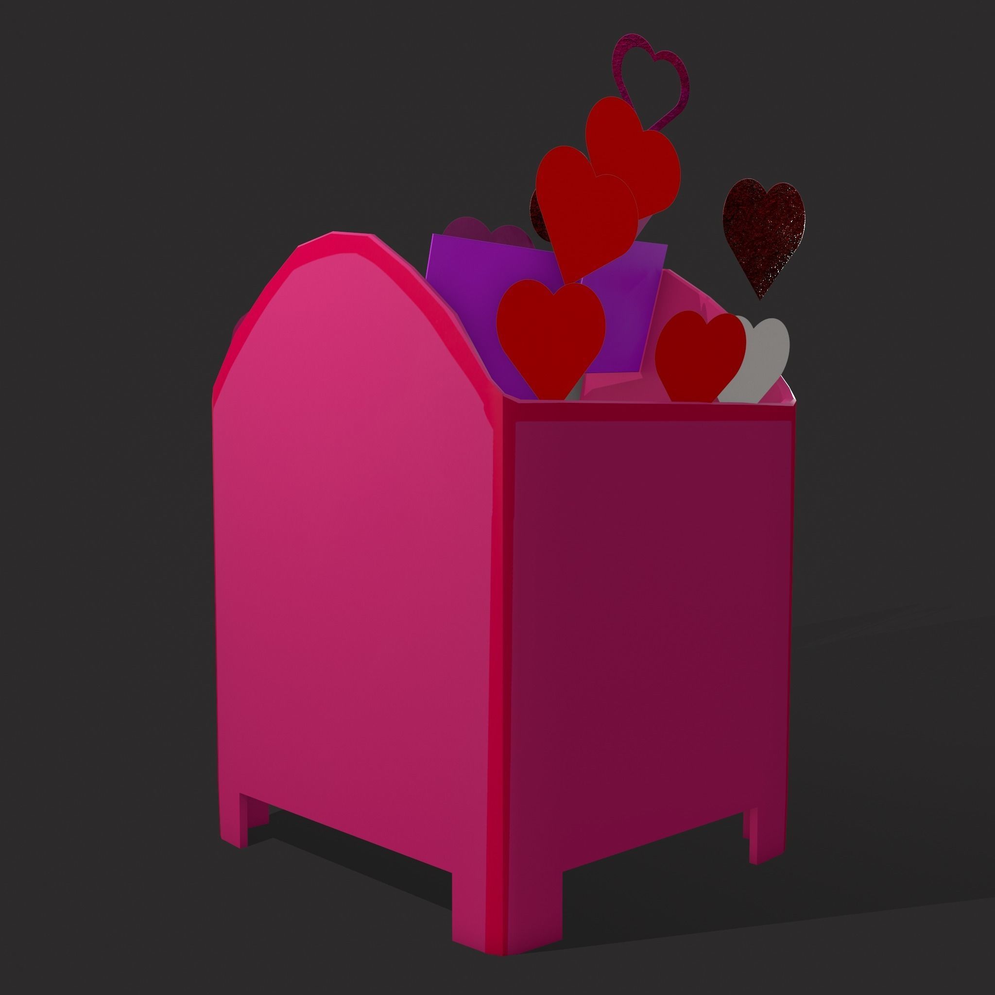 Valentines Day Small Mailbox Low-poly 3D model_5