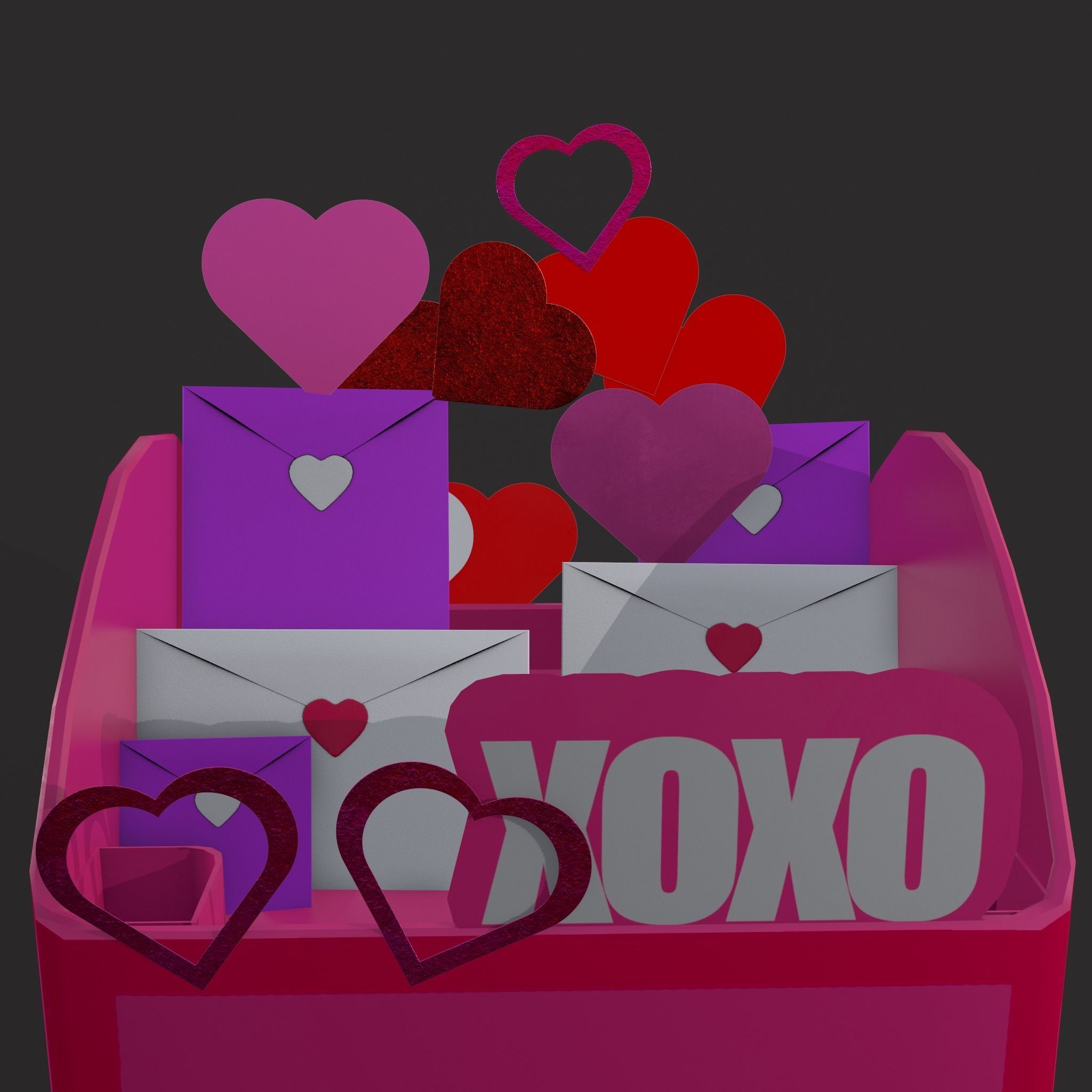 Valentines Day Small Mailbox Low-poly 3D model_15
