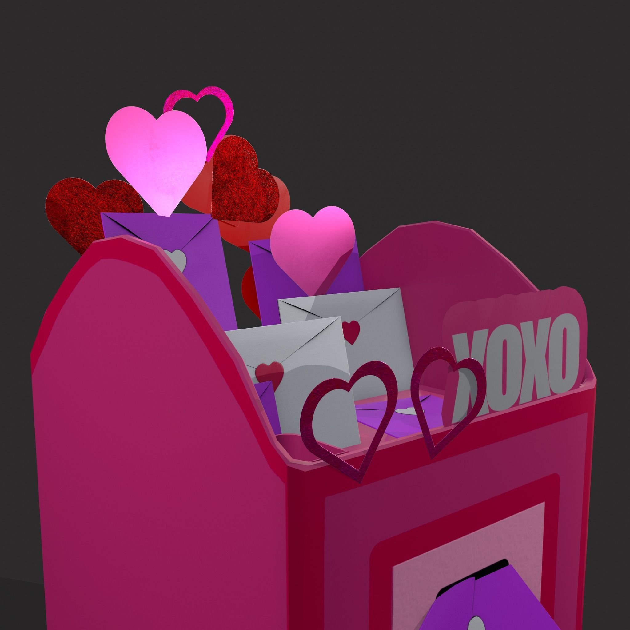 Valentines Day Small Mailbox Low-poly 3D model_9